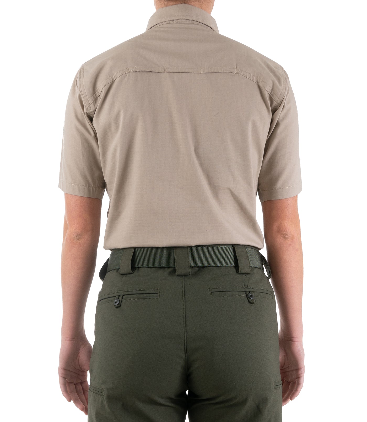 Back of Women's V2 Tactical Short Sleeve Shirt in Khaki