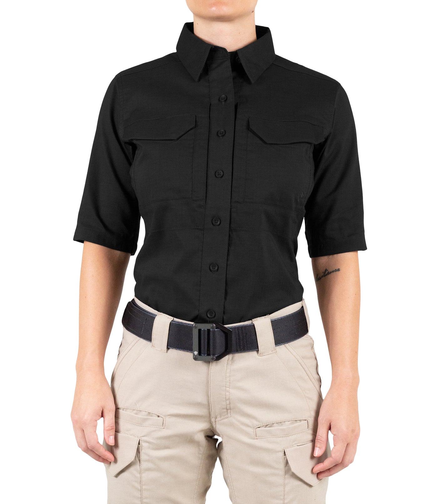 Front of Women's V2 Tactical Short Sleeve Shirt in Black