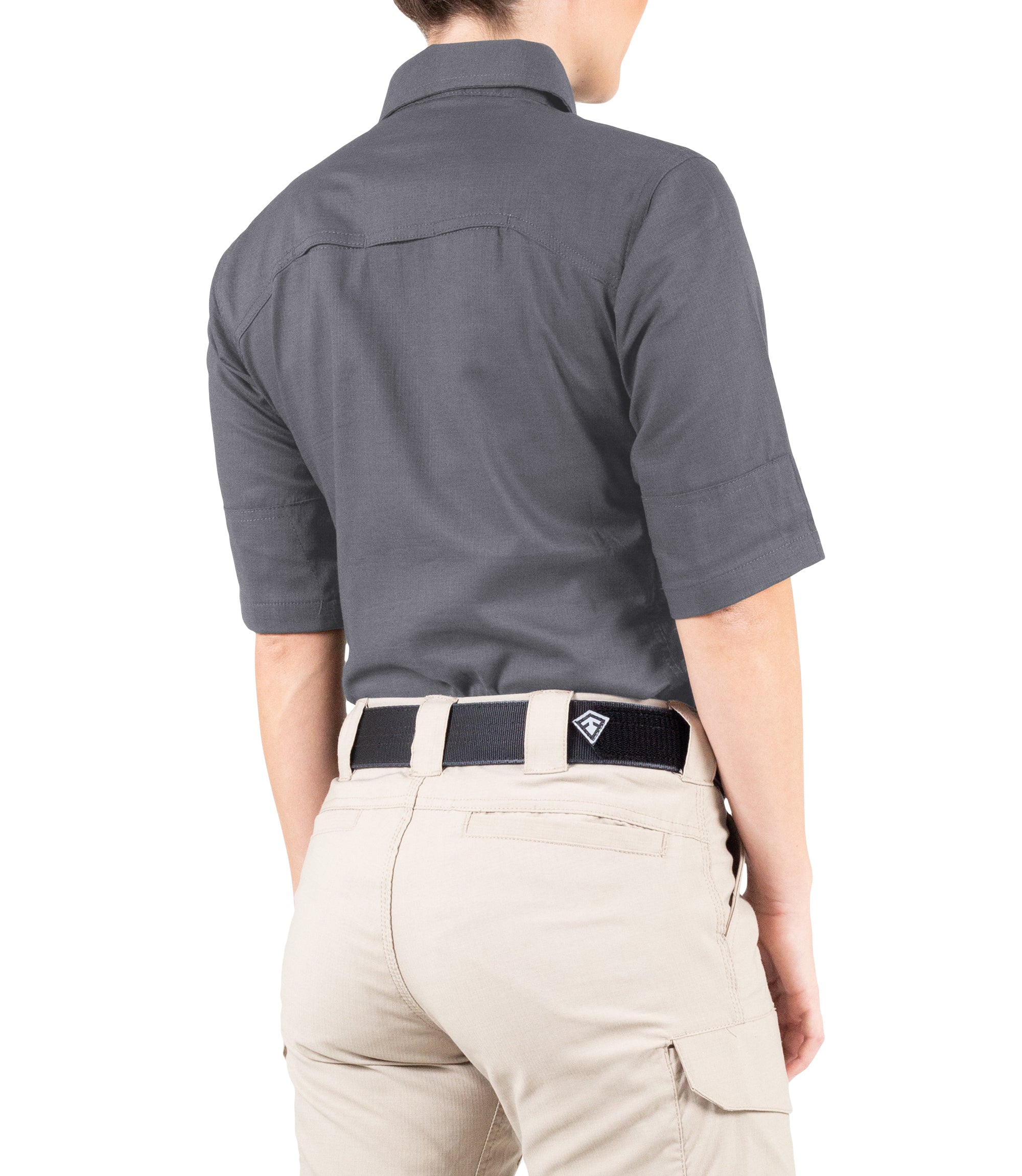 Side of Women's V2 Tactical Short Sleeve Shirt in Wolf Grey |color_wolf grey