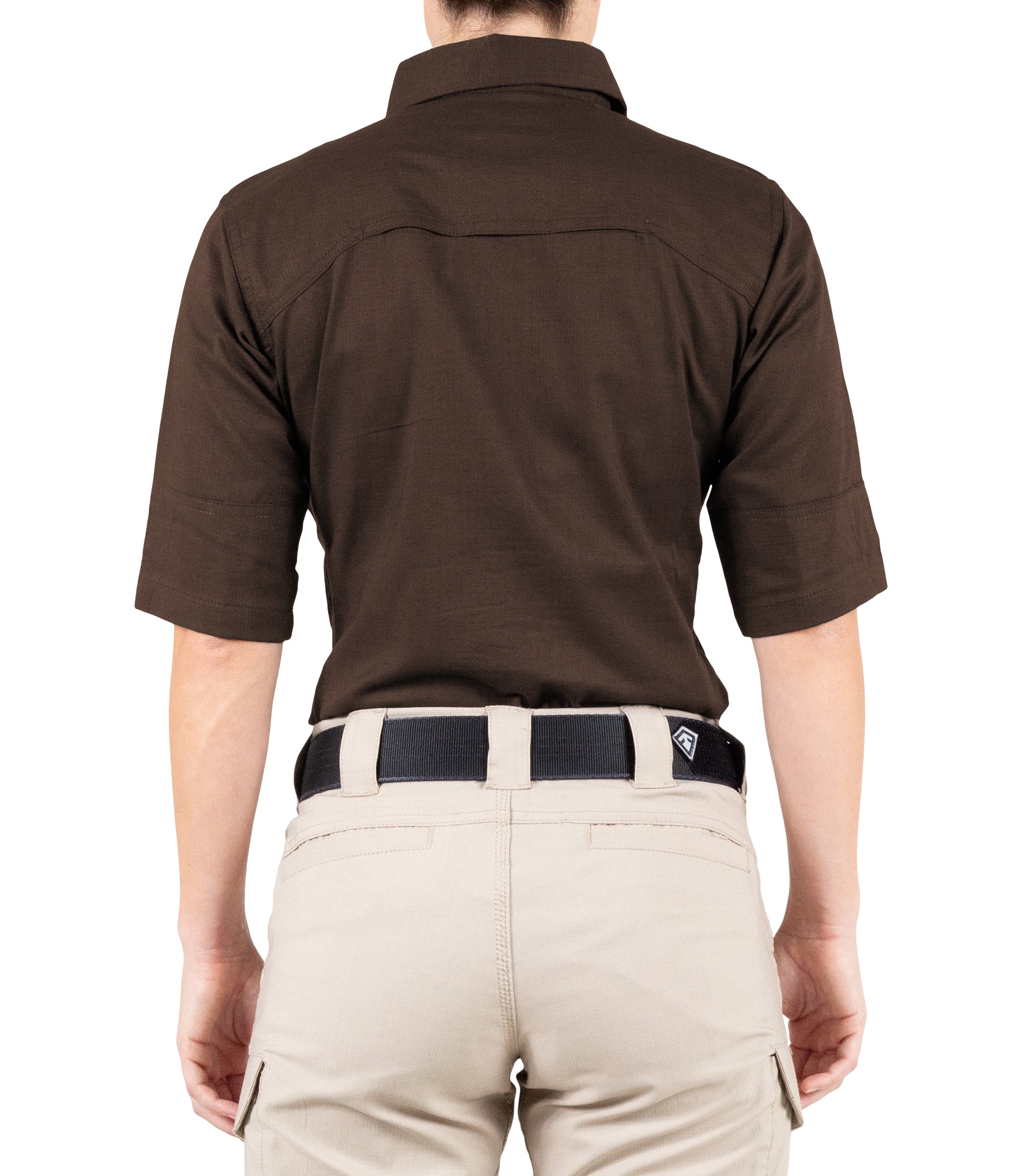 Back of Women's V2 Tactical Short Sleeve Shirt in Kodiak Brown|color_kodiak brown