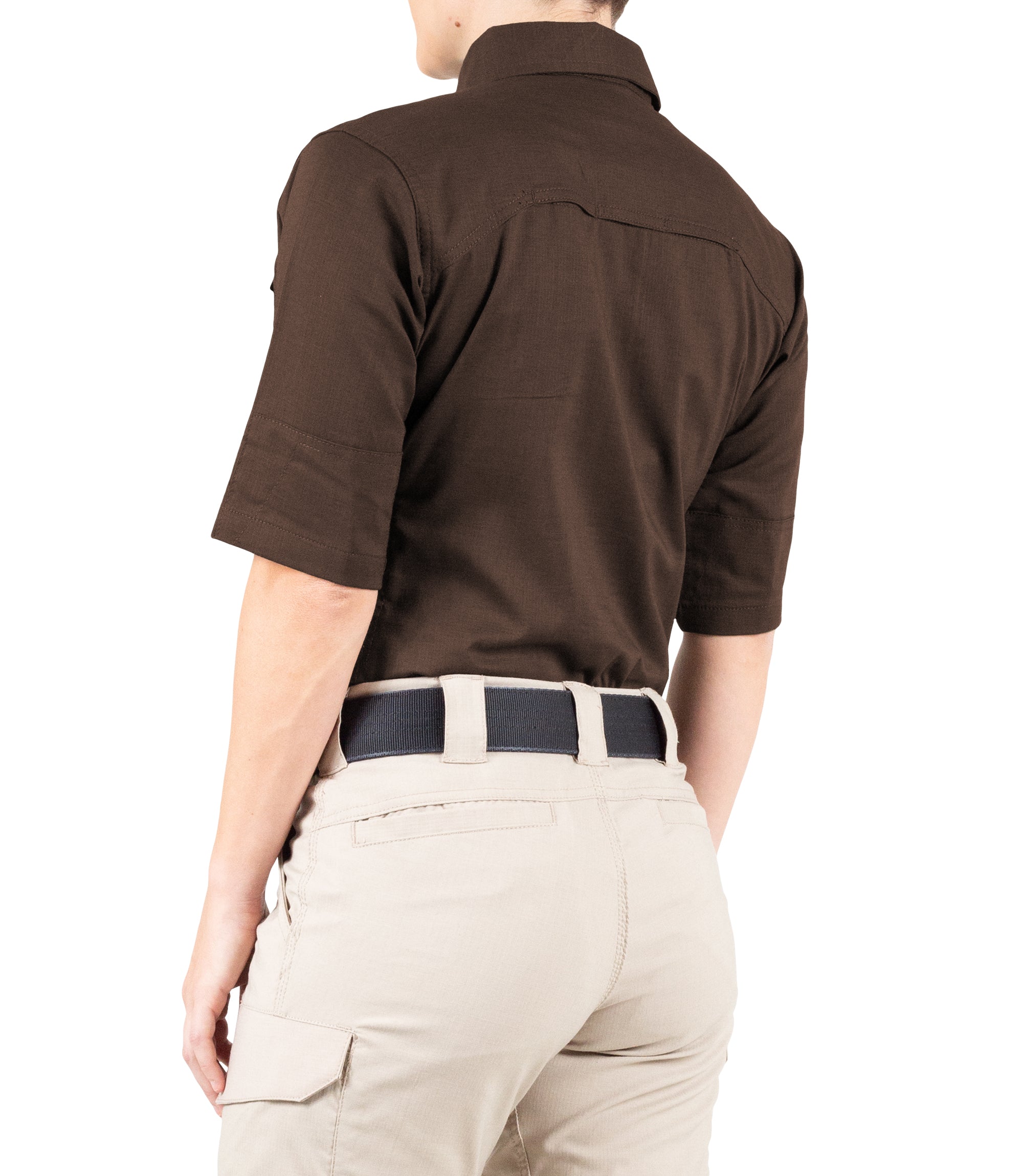 Side of Women's V2 Tactical Short Sleeve Shirt in Kodiak Brown|color_kodiak brown