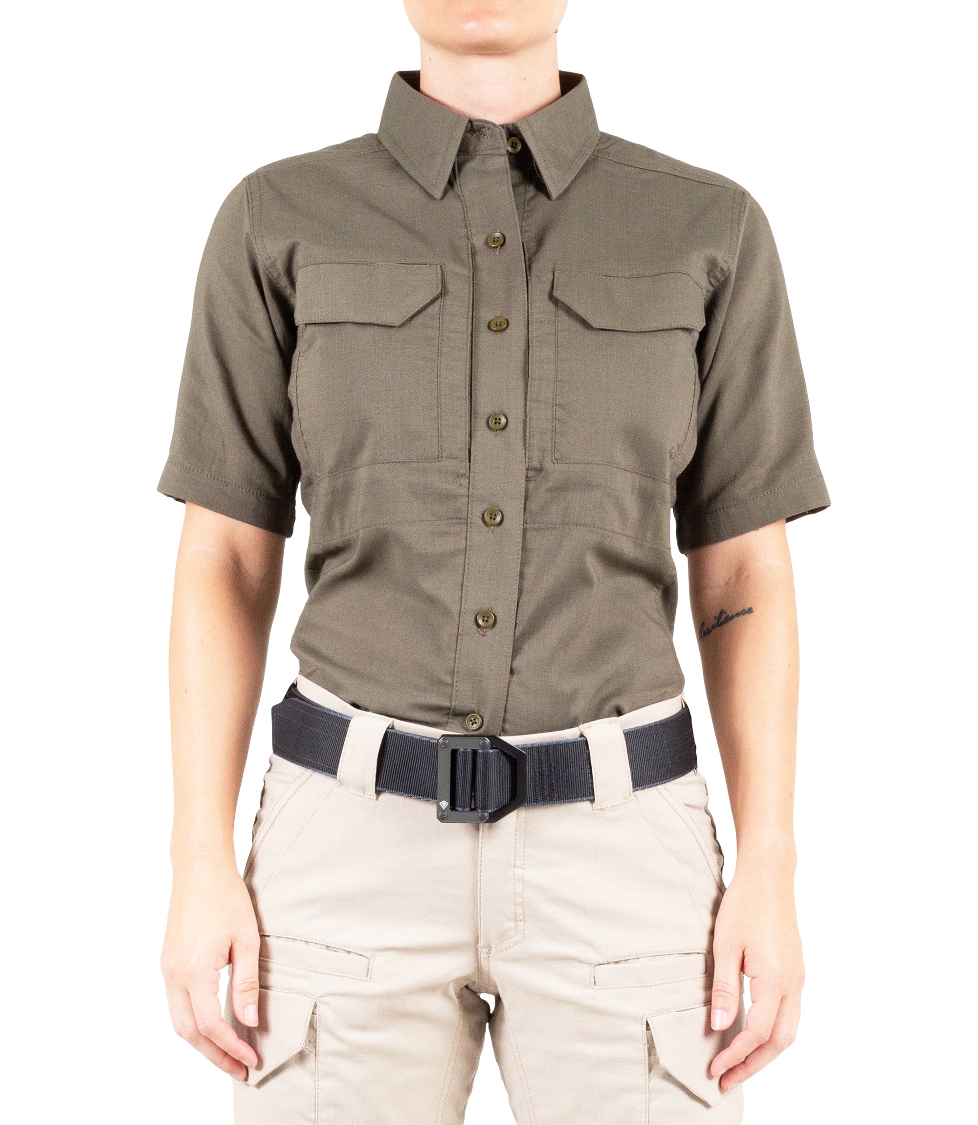 Front of Women's V2 Tactical Short Sleeve Shirt in Ranger Green |color_ranger green
