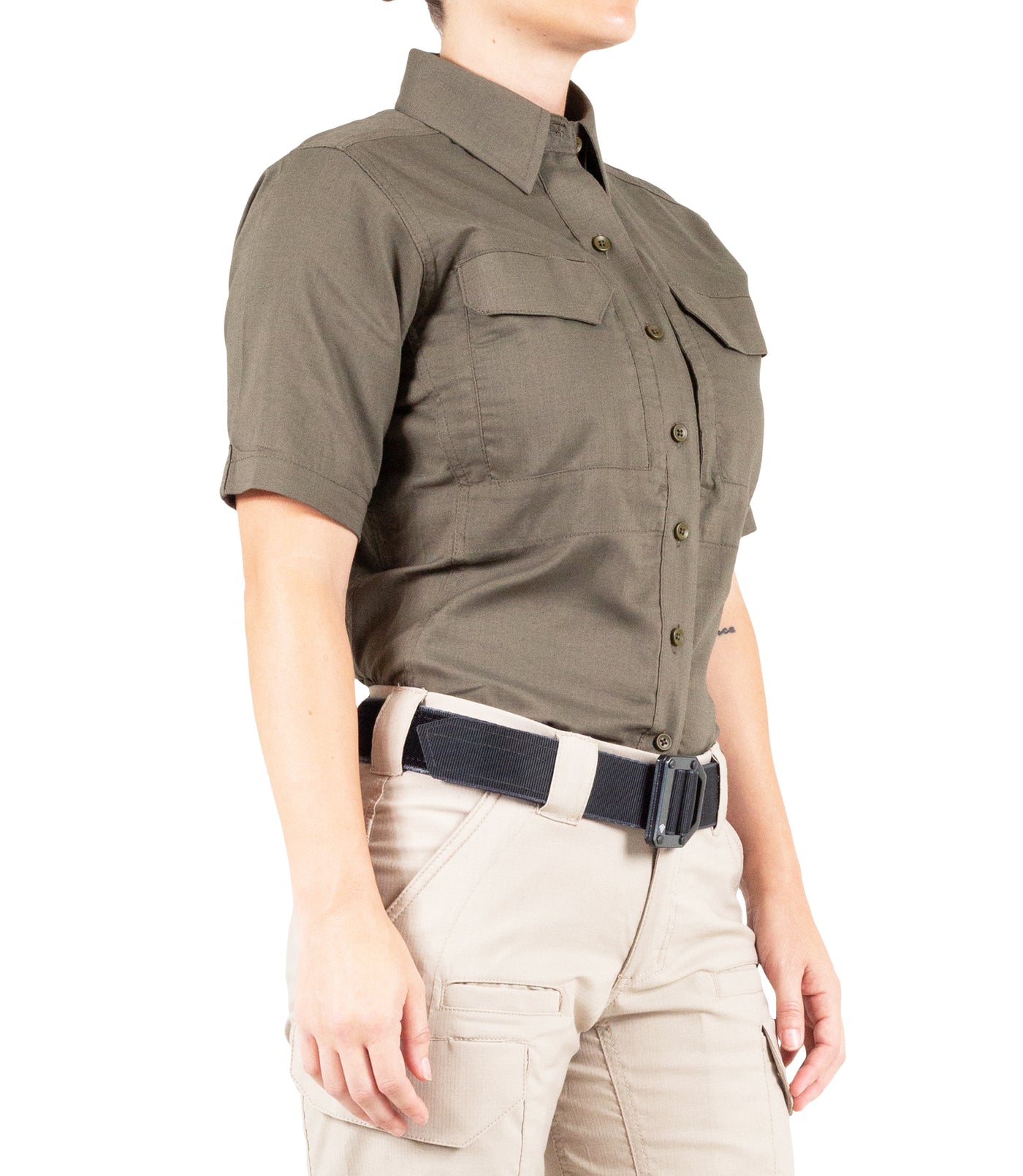 Side of Women's V2 Tactical Short Sleeve Shirt in Ranger Green