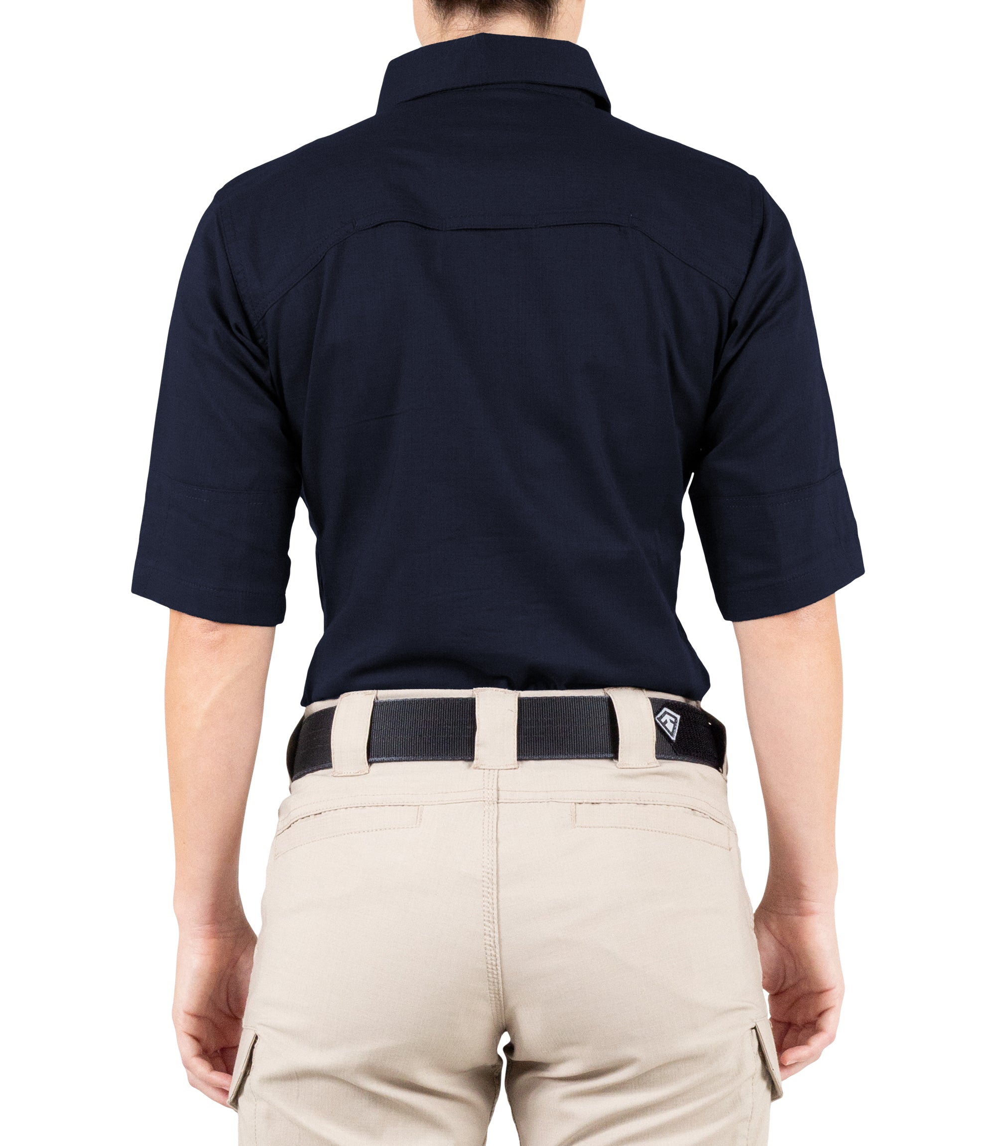 Back of Women's V2 Tactical Short Sleeve Shirt in Midnight Navy |color_midnight navy