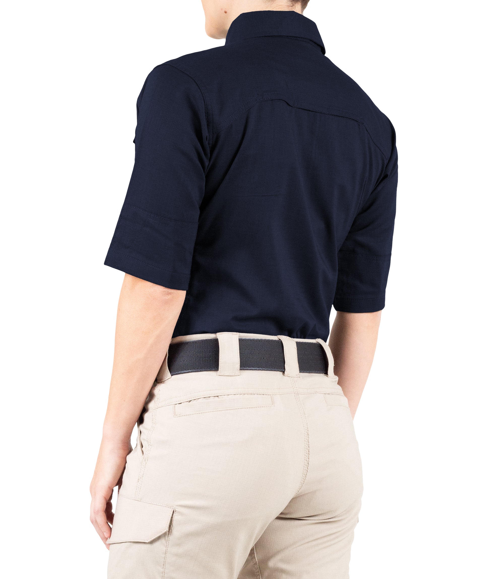 Side of Women's V2 Tactical Short Sleeve Shirt in Midnight Navy |color_midnight navy