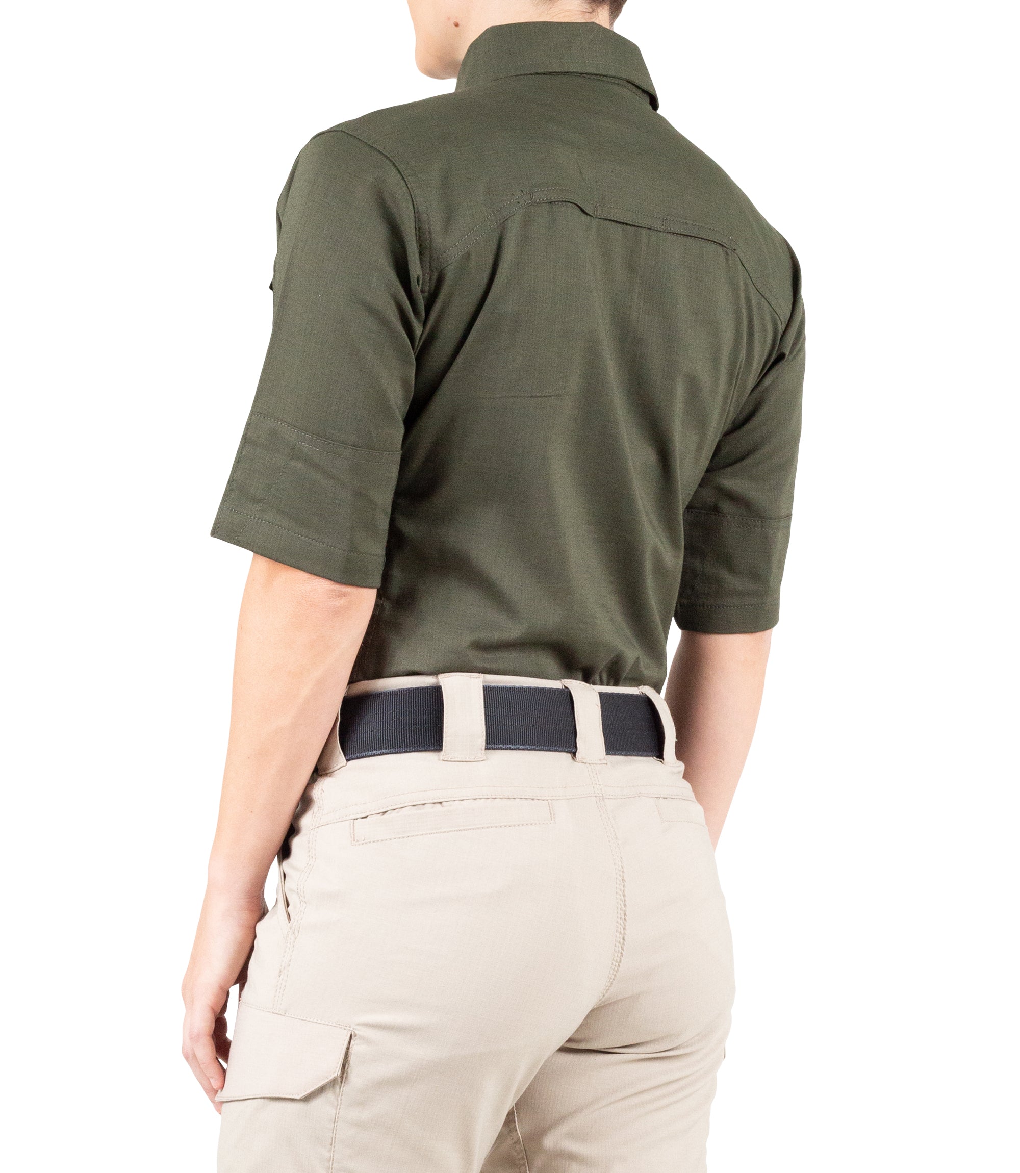 Side of Women's V2 Tactical Short Sleeve Shirt in OD Green |color_od green