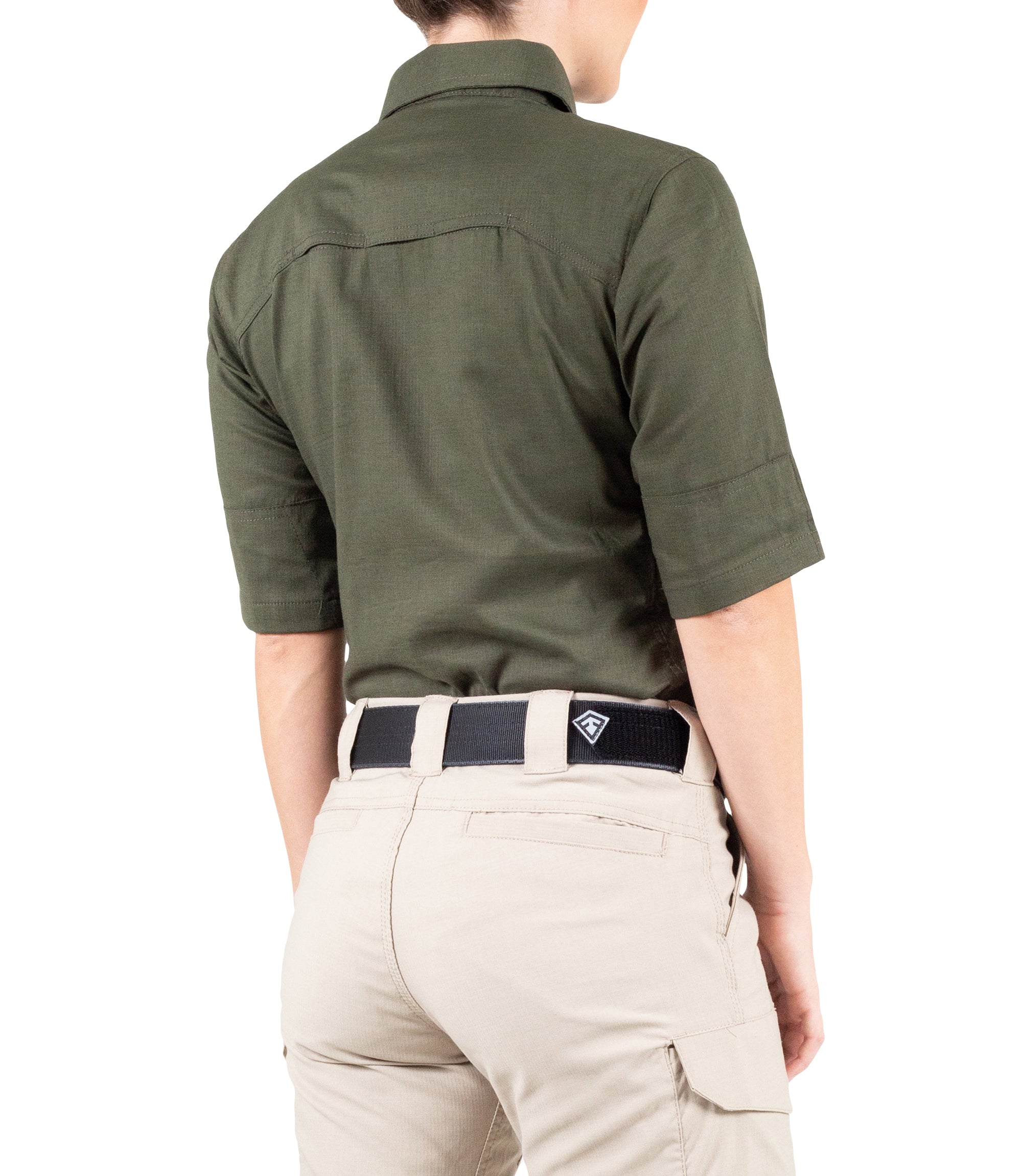 Side of Women's V2 Tactical Short Sleeve Shirt in OD Green |color_od green