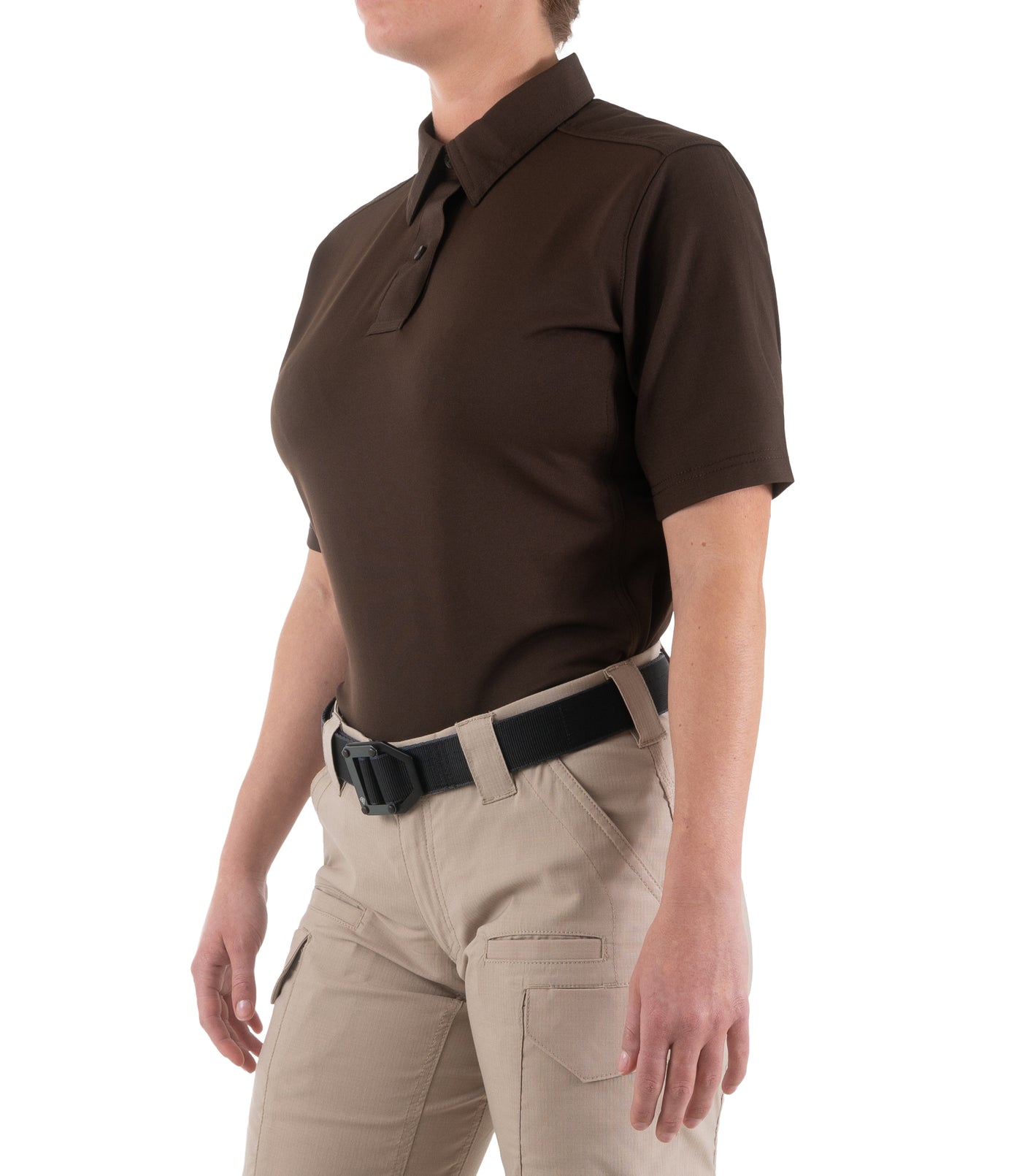 Side of Women's V2 Pro Performance Short Sleeve Shirt in Kodiak Brown