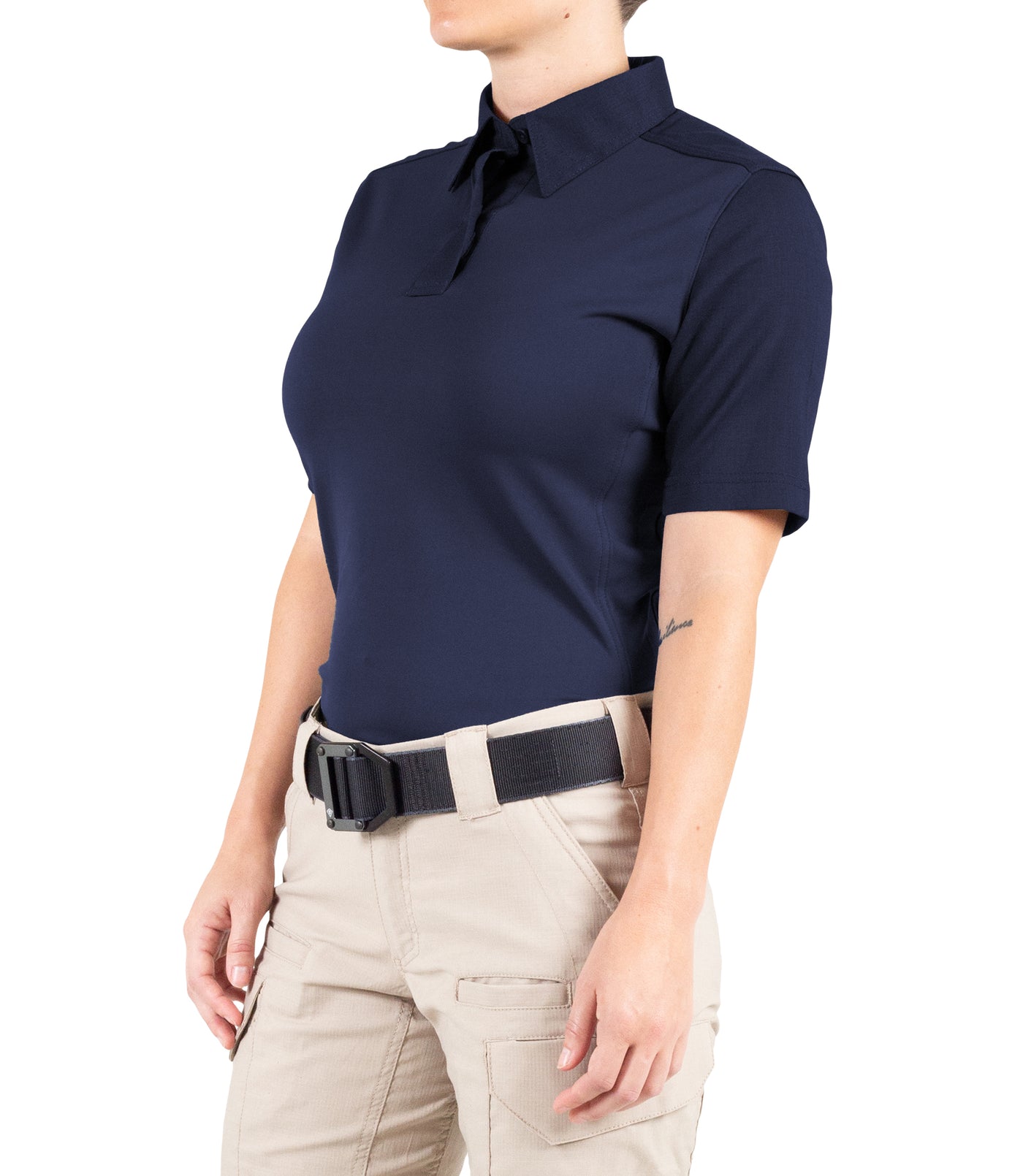 Side of Women's V2 Pro Performance Short Sleeve Shirt in Midnight Navy