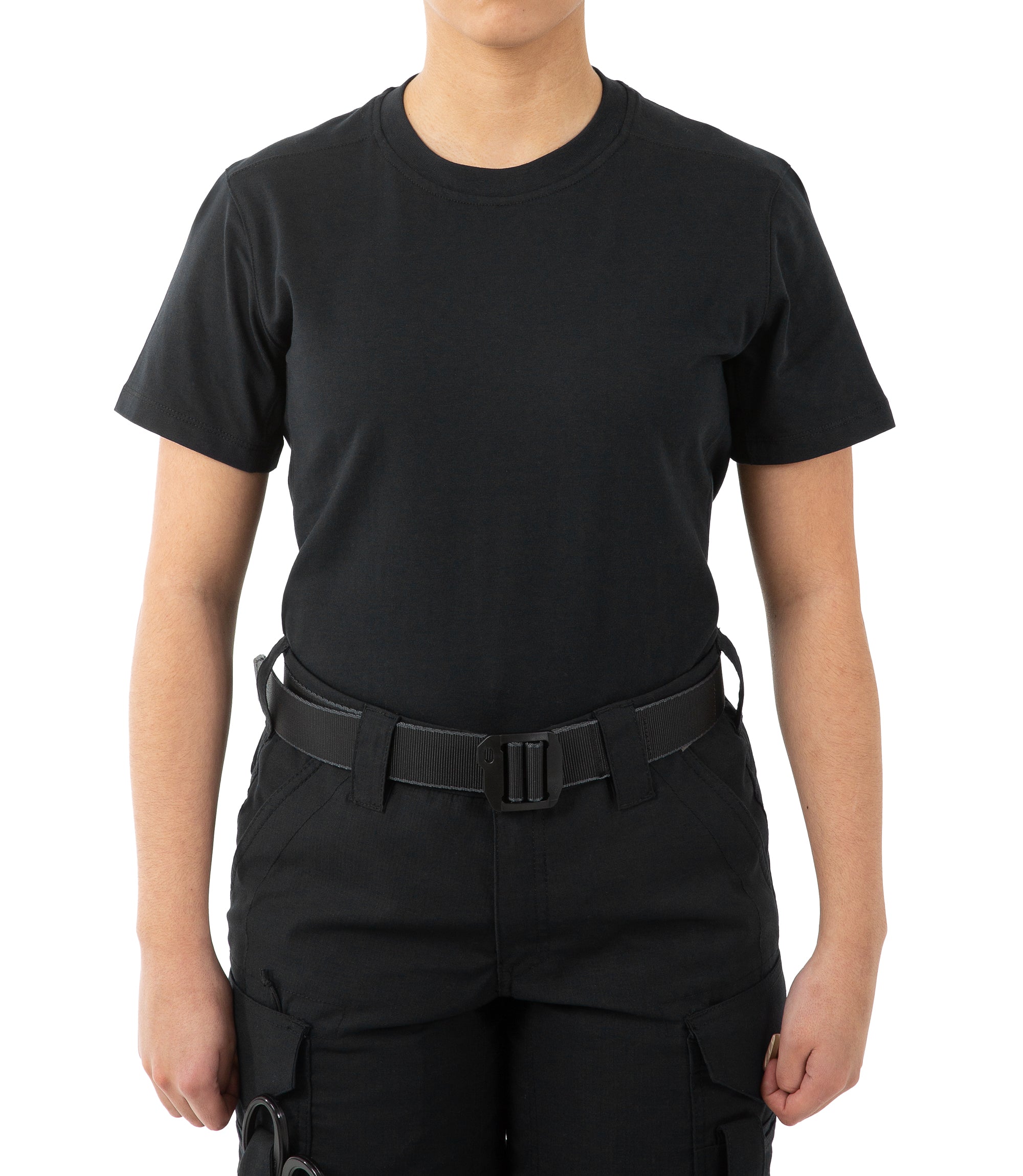 Front view of Women's Tactix Cotton Short Sleeve T-Shirt in Black |color_black