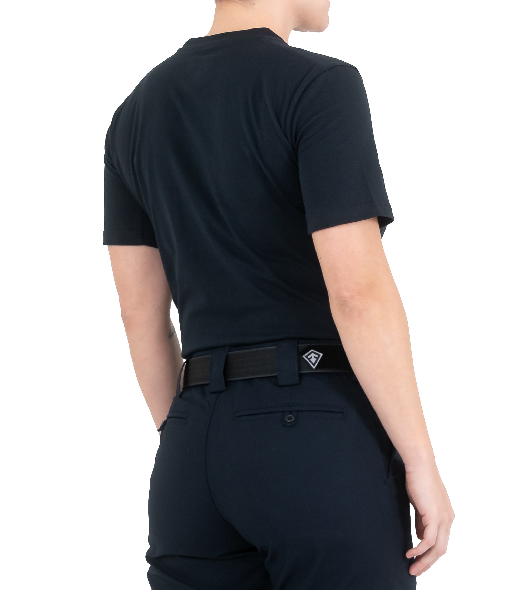 Right back side view of Women's Tactix Cotton Short Sleeve T-Shirt in Midnight Navy |color_midnight navy