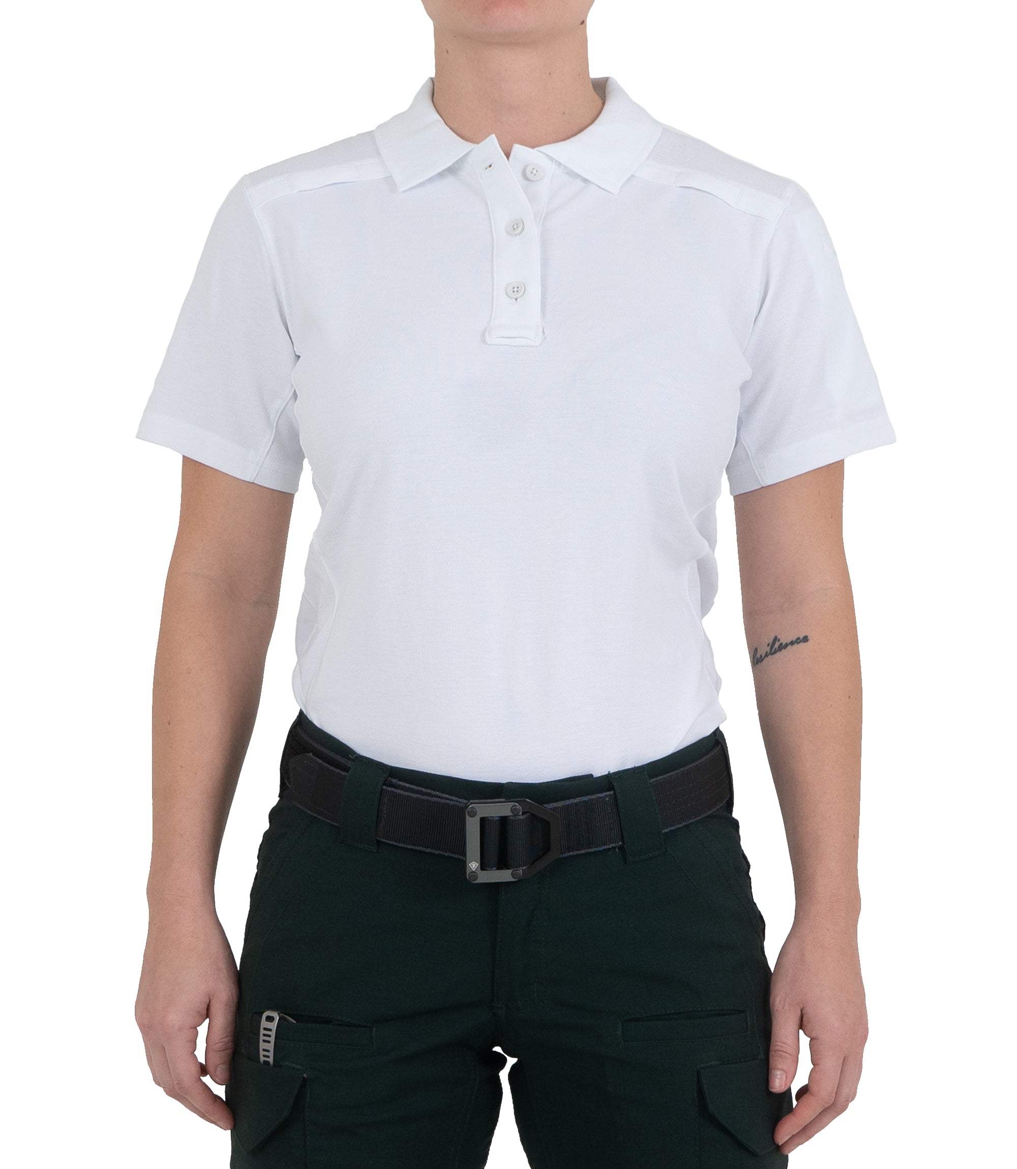Front of Women's Cotton Short Sleeve Polo in White |color_white