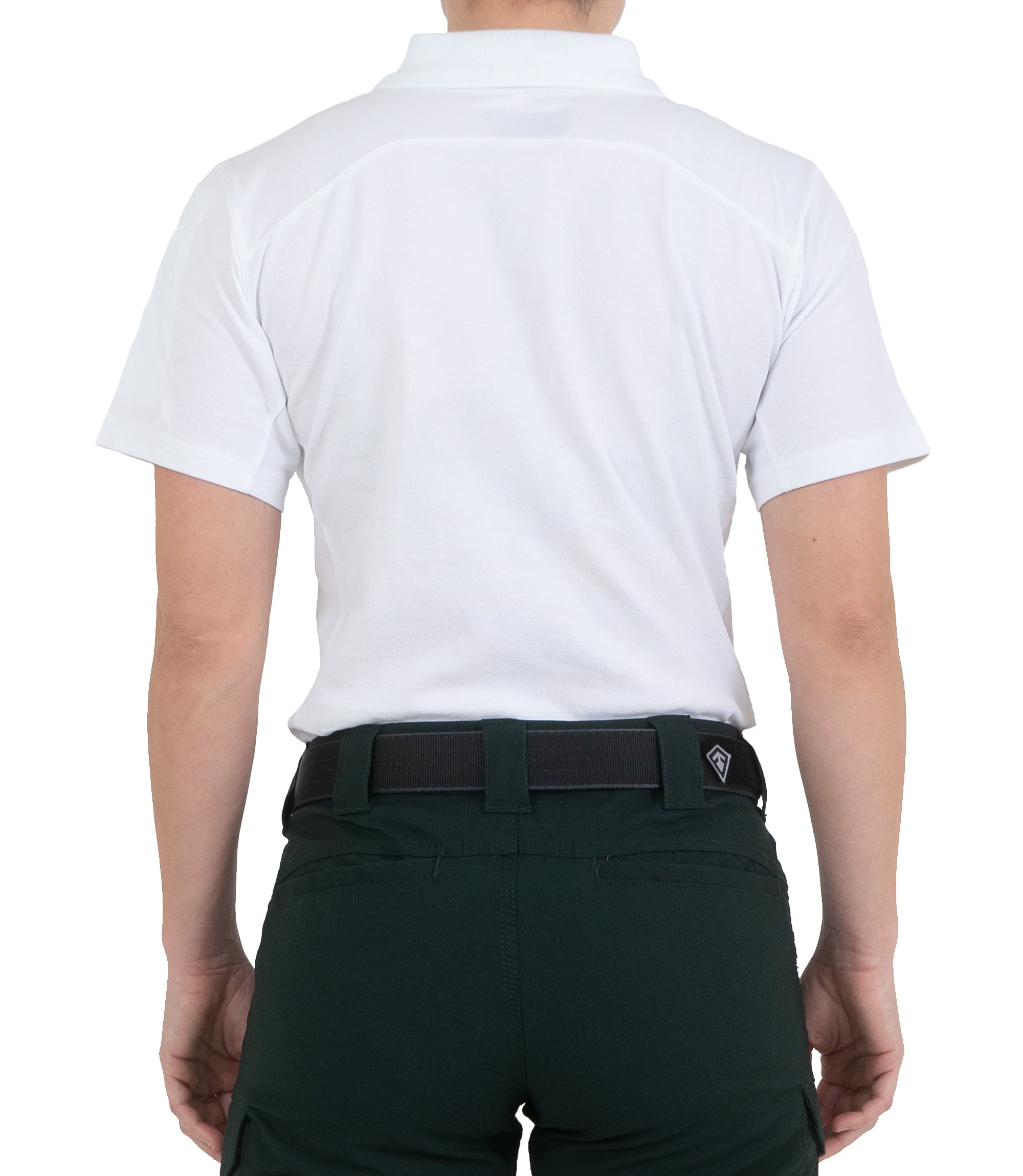 Back of Women's Cotton Short Sleeve Polo in White |color_white