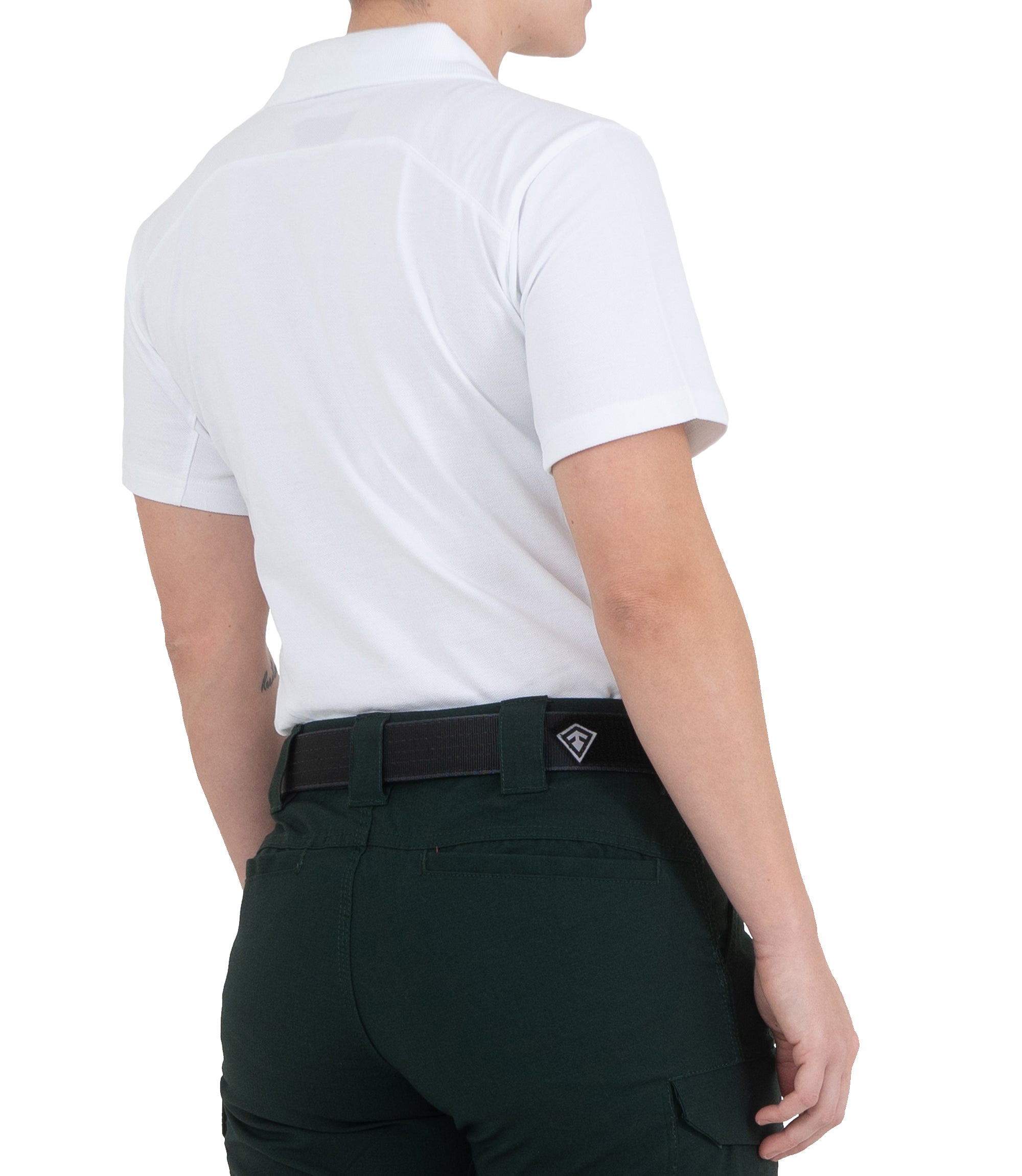 Side of Women's Cotton Short Sleeve Polo in White |color_white