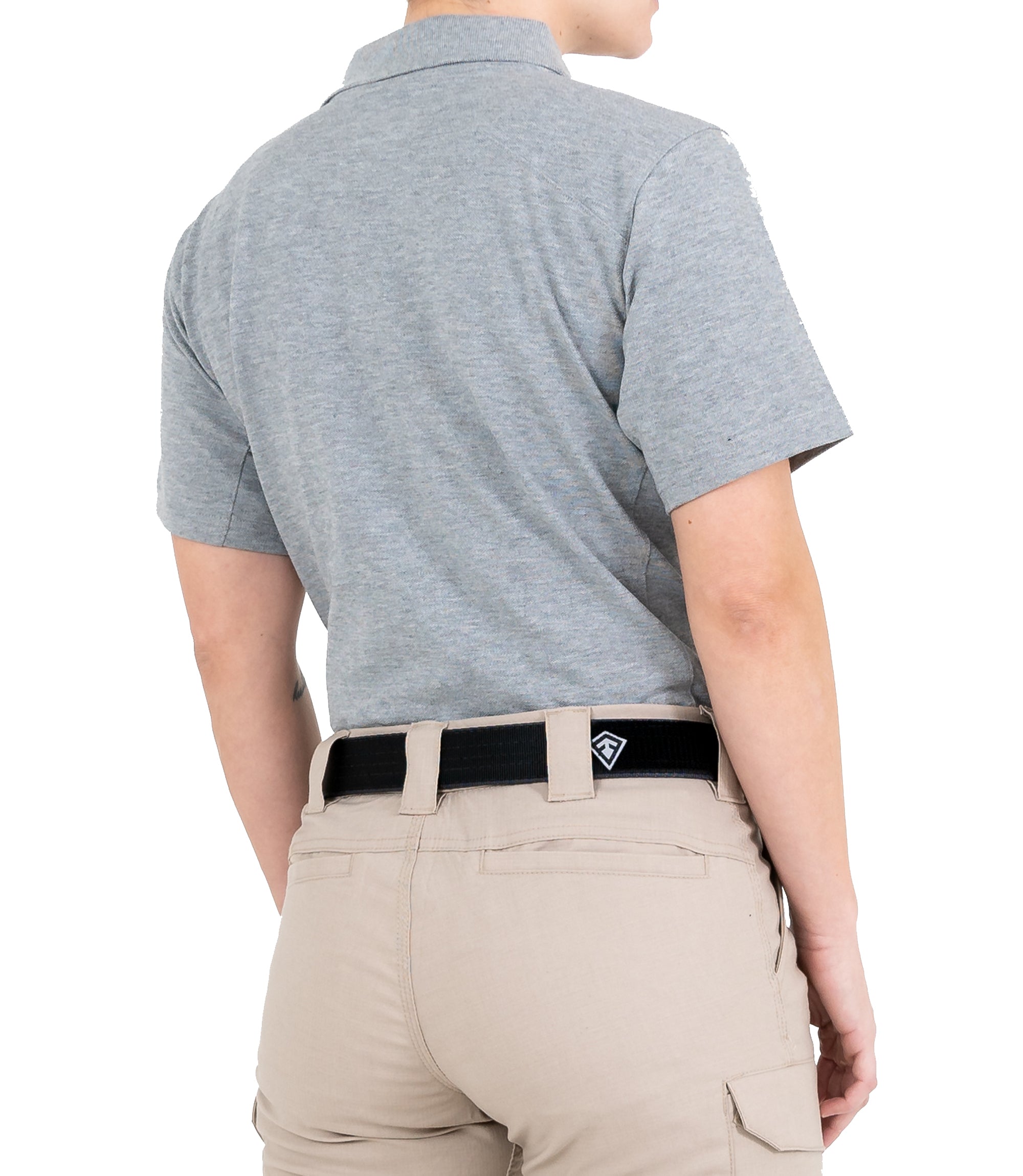 Side of Women's Cotton Short Sleeve Polo in Heather Grey |color_heather grey