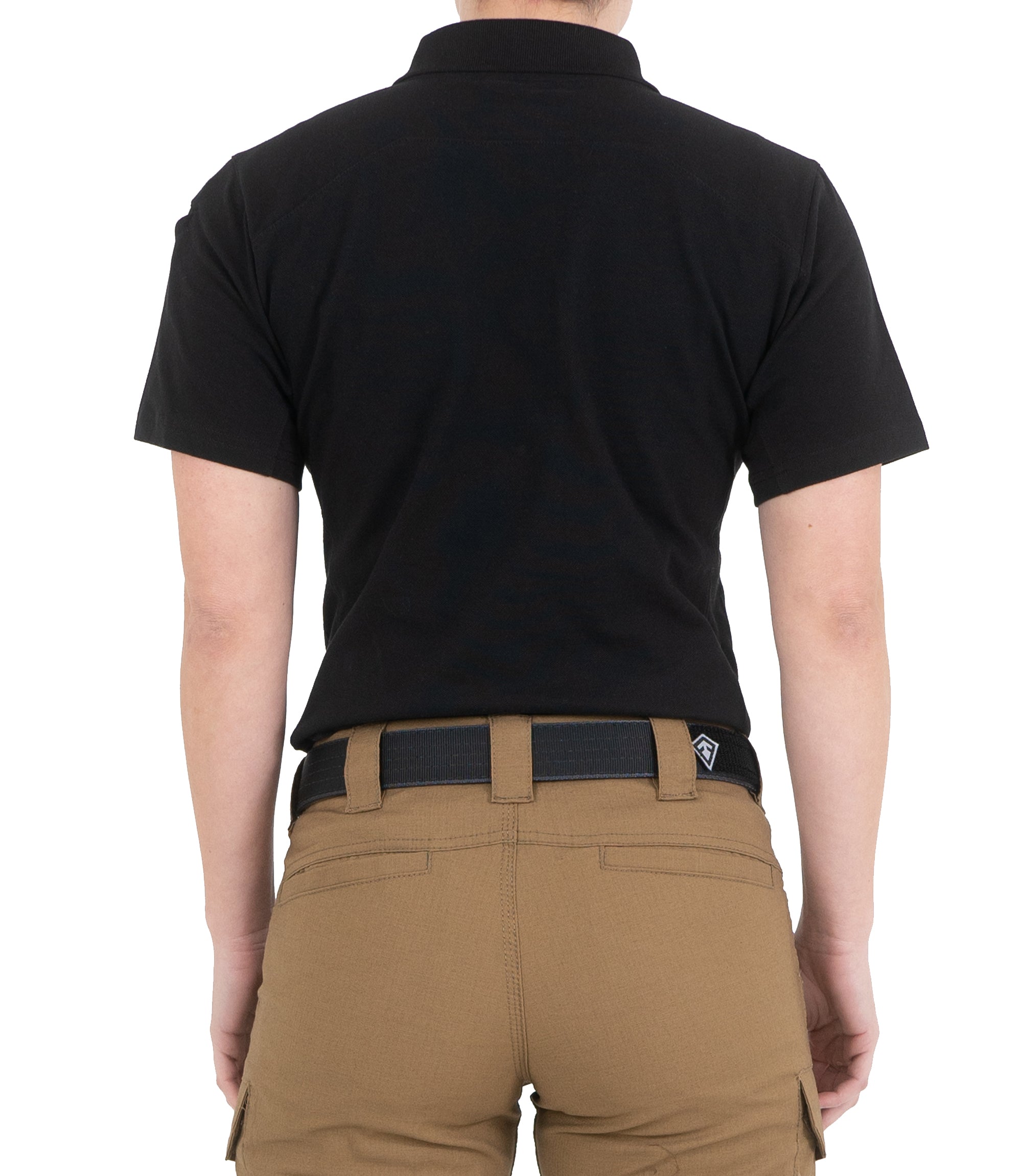 Back of Women's Cotton Short Sleeve Polo in Black |color_black