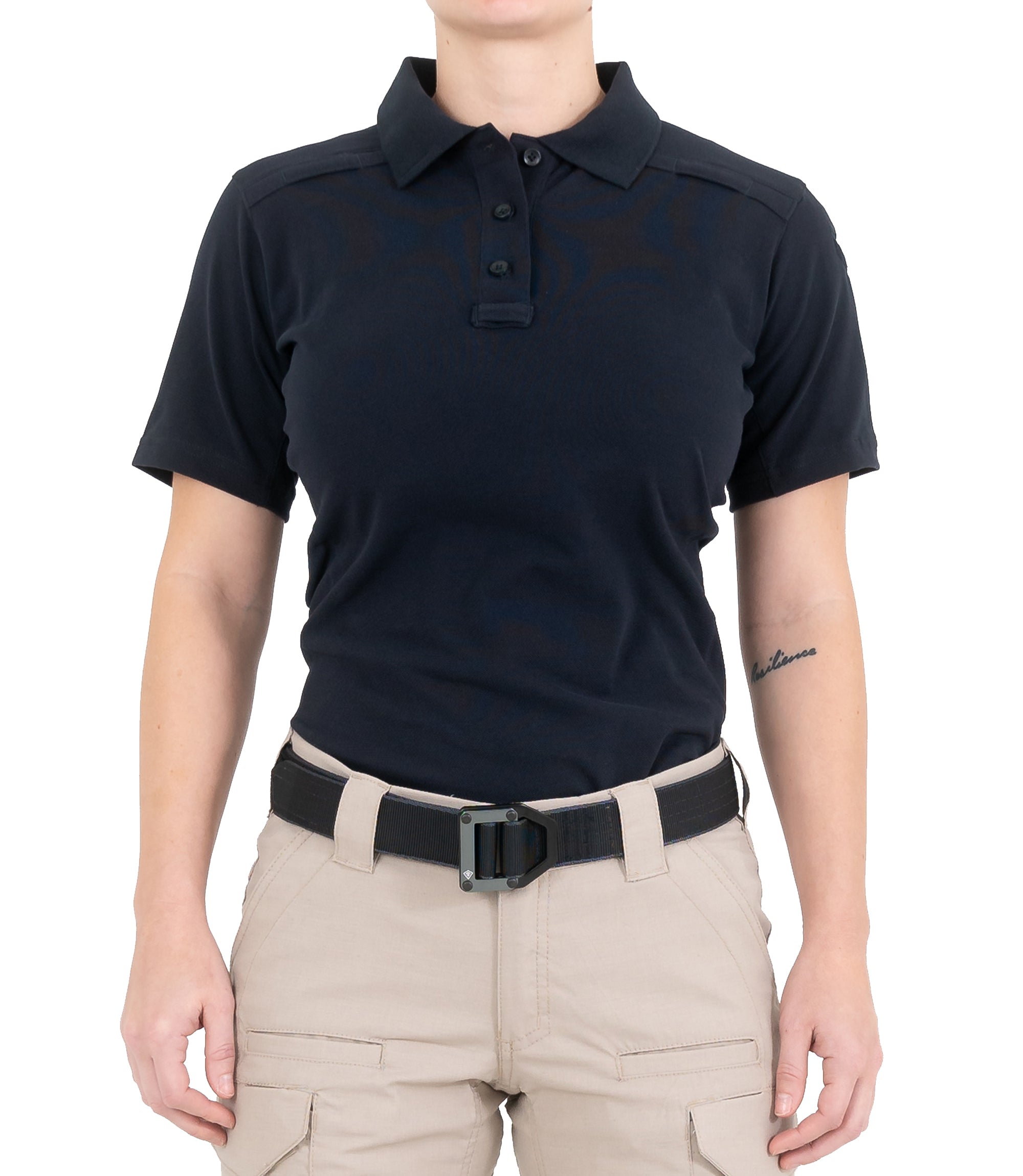 Front of Women's Cotton Short Sleeve Polo in Midnight Navy |color_midnight navy