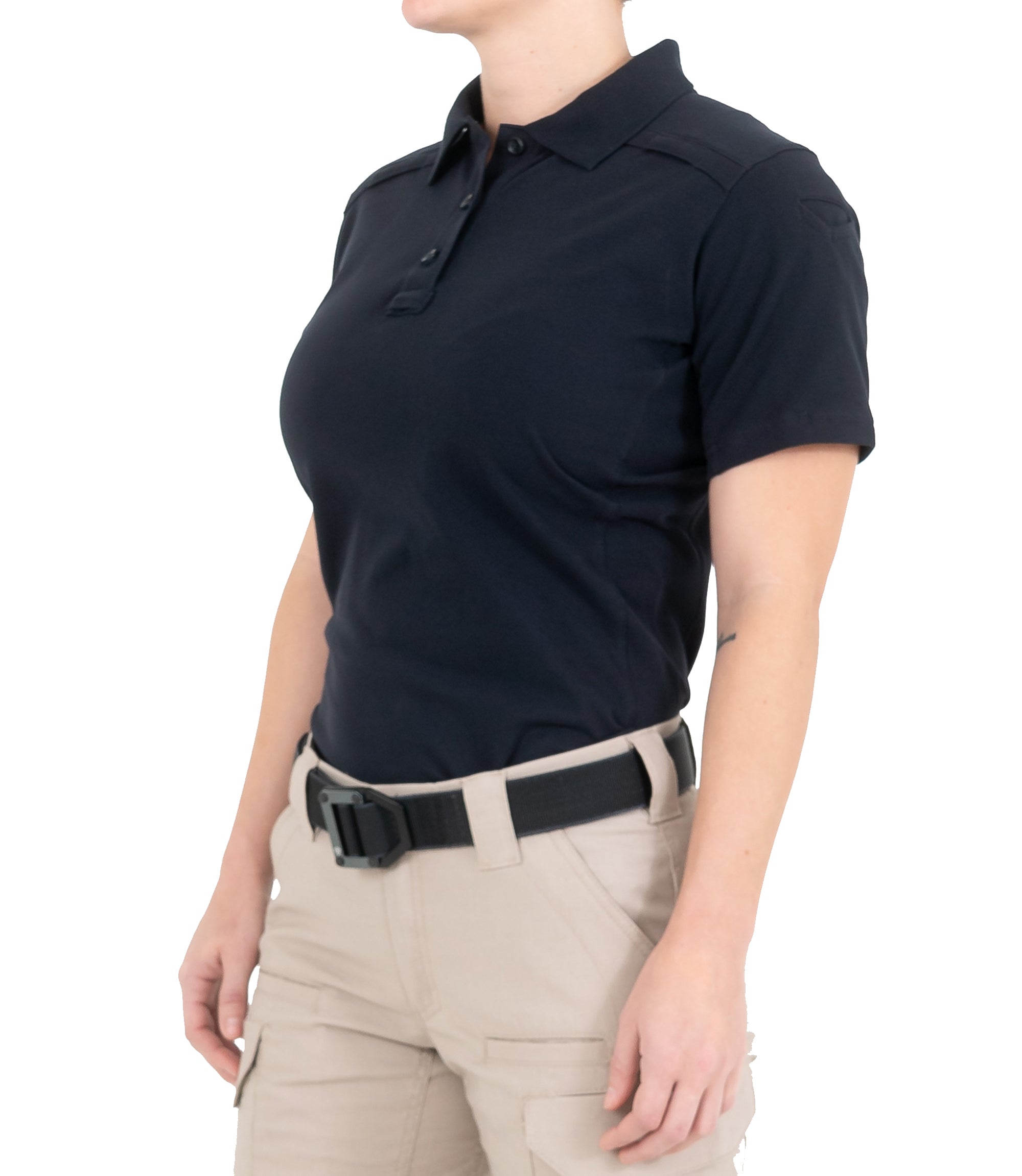 Side of Women's Cotton Short Sleeve Polo in Midnight Navy |color_midnight navy