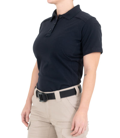 Side of Women's Cotton Short Sleeve Polo in Midnight Navy