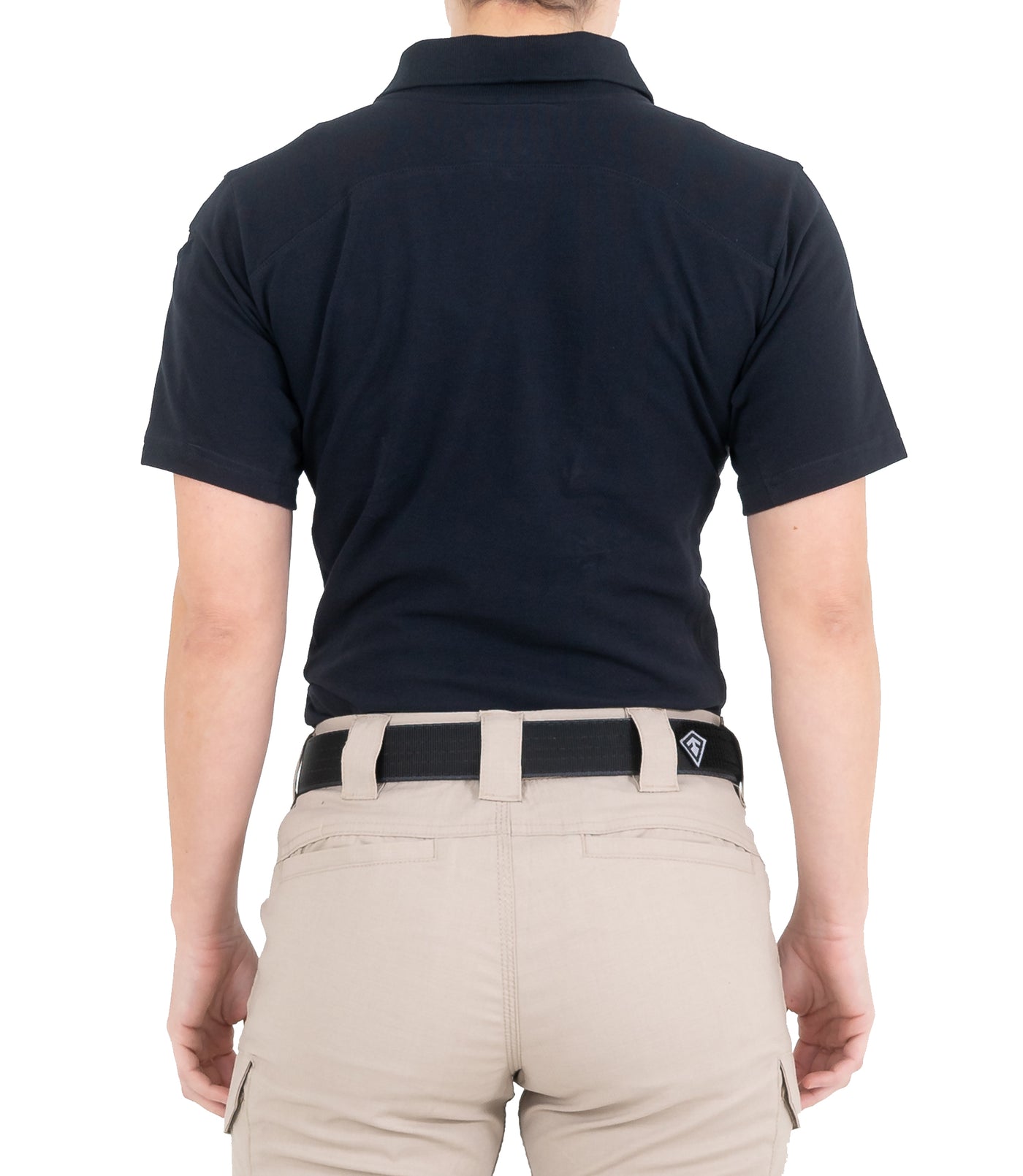 Back of Women's Cotton Short Sleeve Polo in Midnight Navy