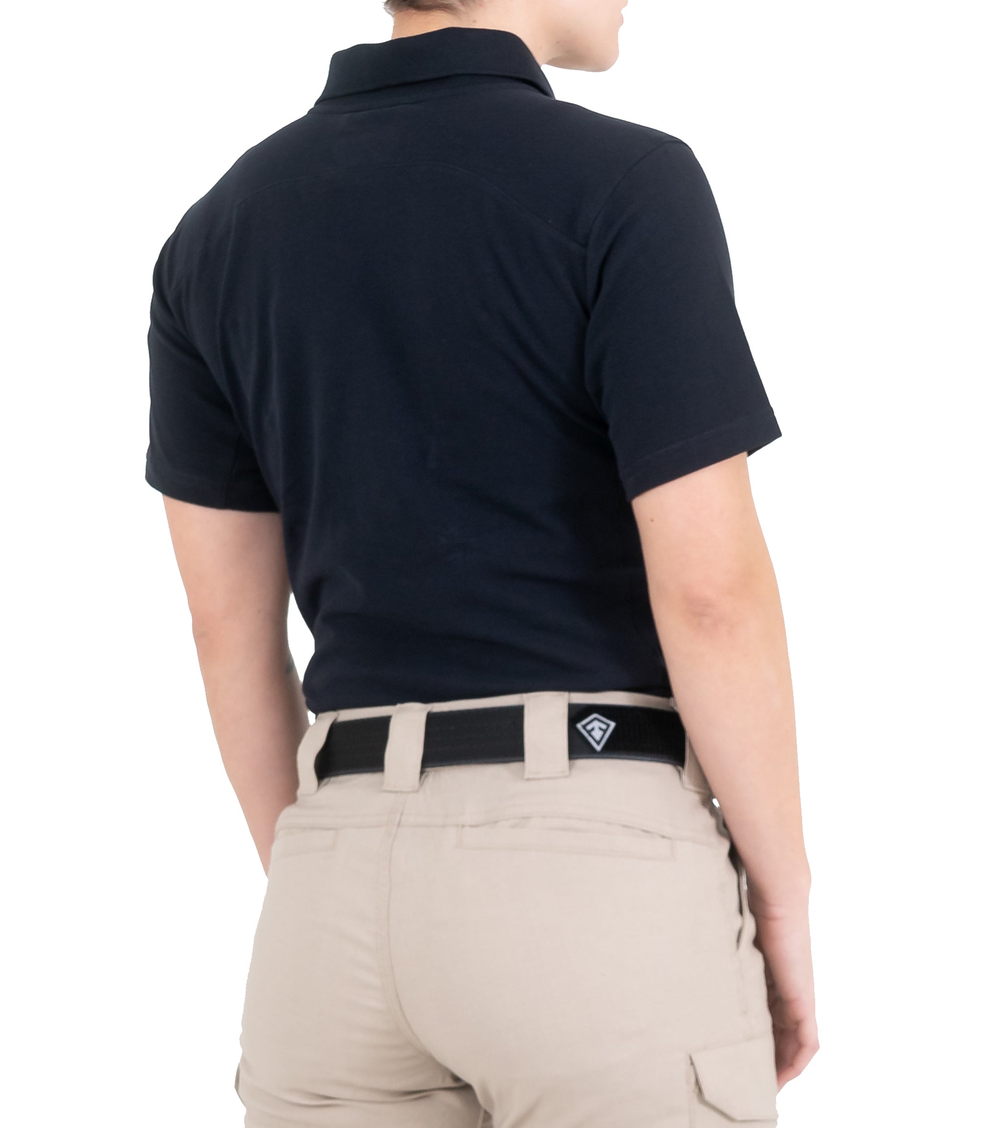 Back of Women's Cotton Short Sleeve Polo in Midnight Navy |color_midnight navy
