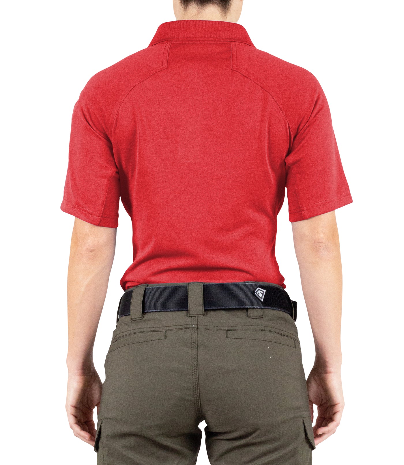 Back of Women's Performance Short Sleeve Polo in Red