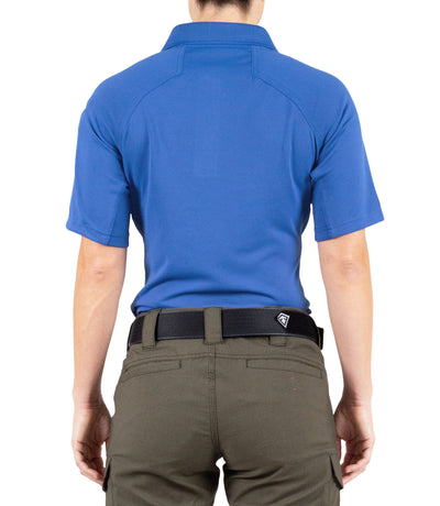 Back of Women's Performance Short Sleeve Polo in Academy Blue