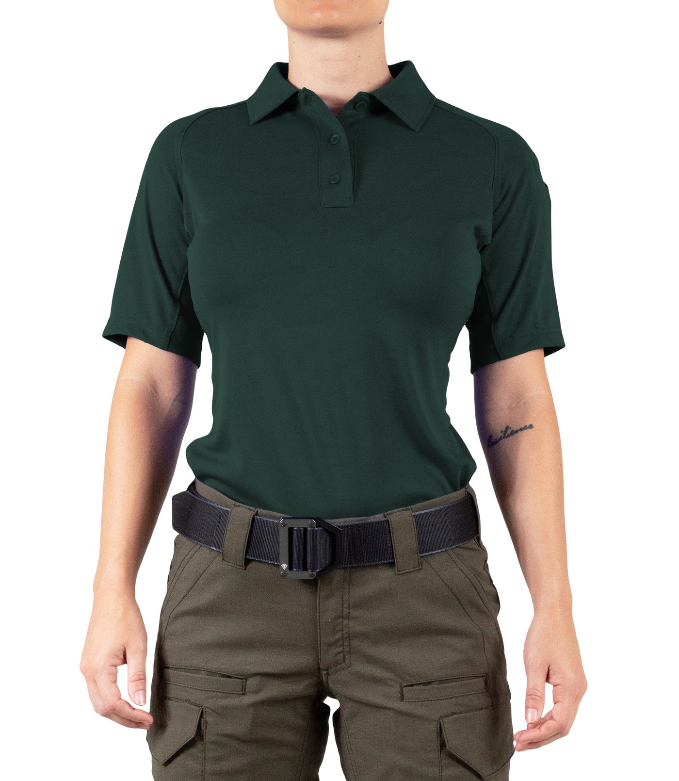 Front of Women's Performance Short Sleeve Polo in Spruce Green