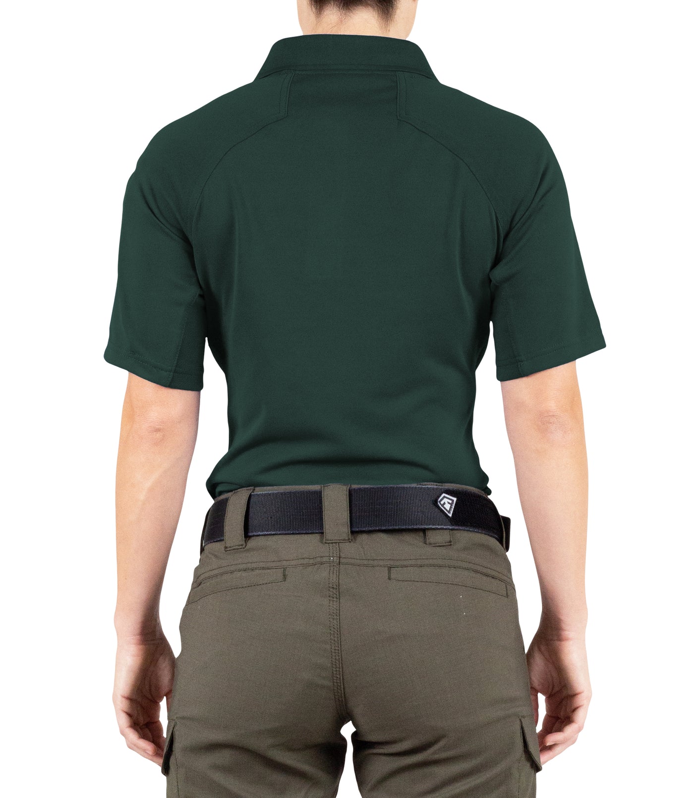 Back of Women's Performance Short Sleeve Polo in Spruce Green