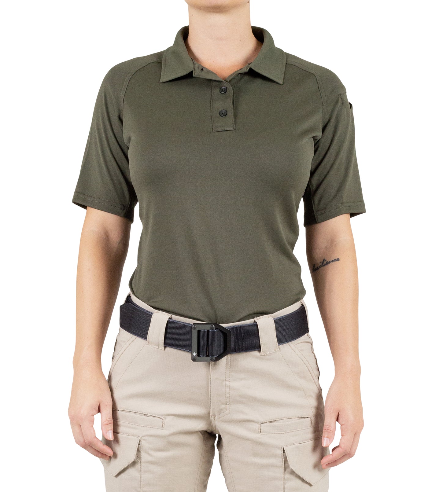 Front of Women's Performance Short Sleeve Polo in OD Green