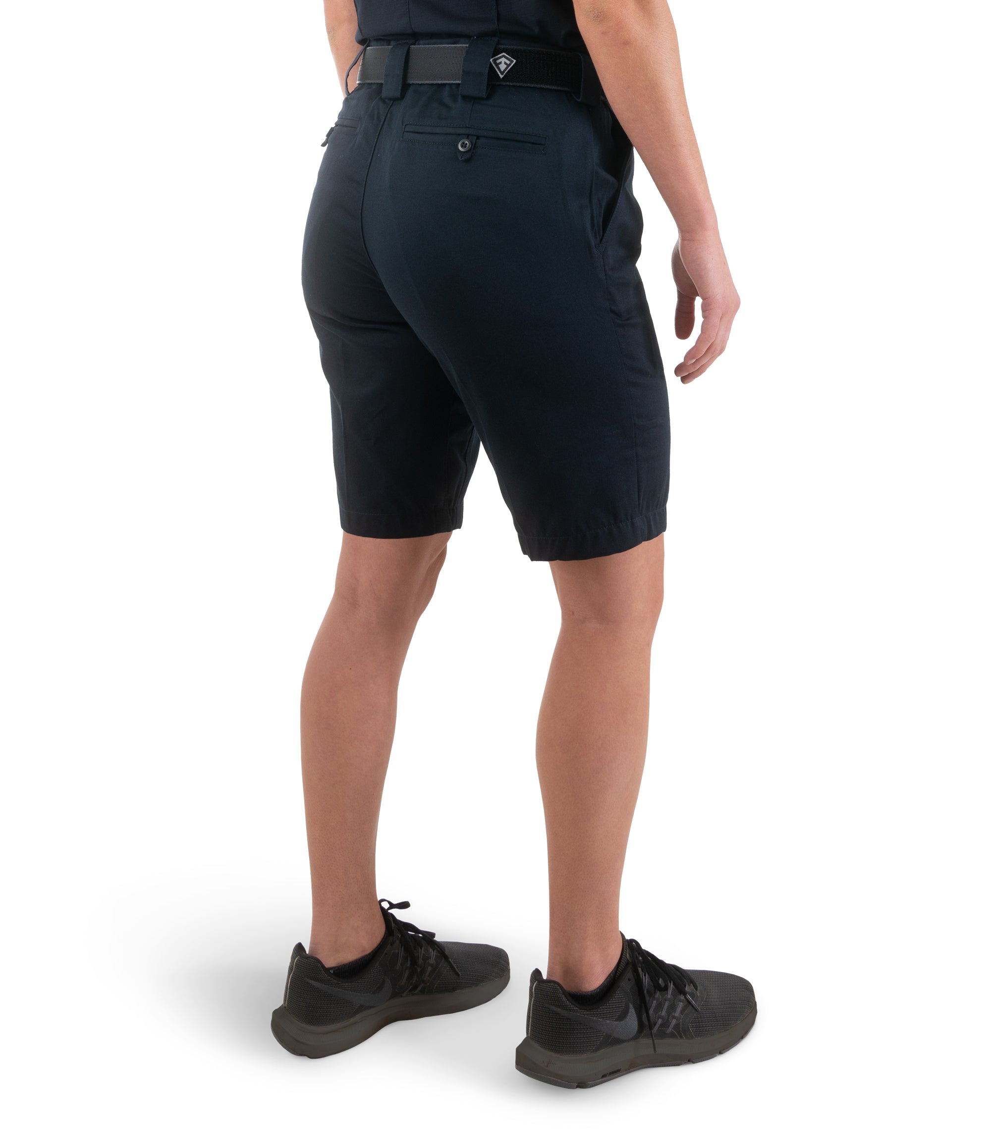 Right back side view of Women's Cotton Station Short in Midnight Navy|color_midnight navy