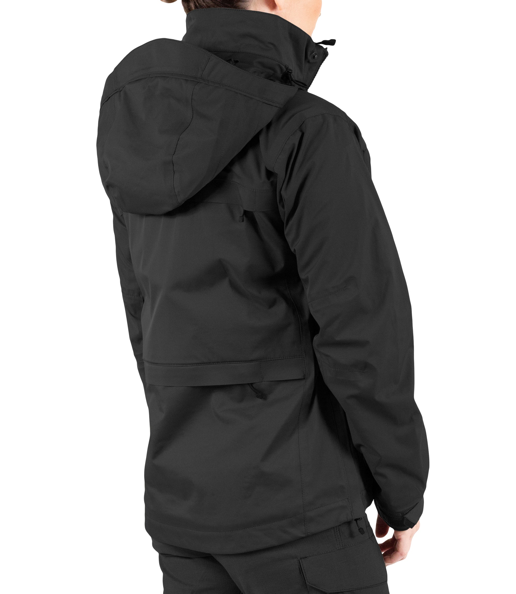 Right back side view of Women’s Tactix 3-In-1 System Parka in Black|color_black