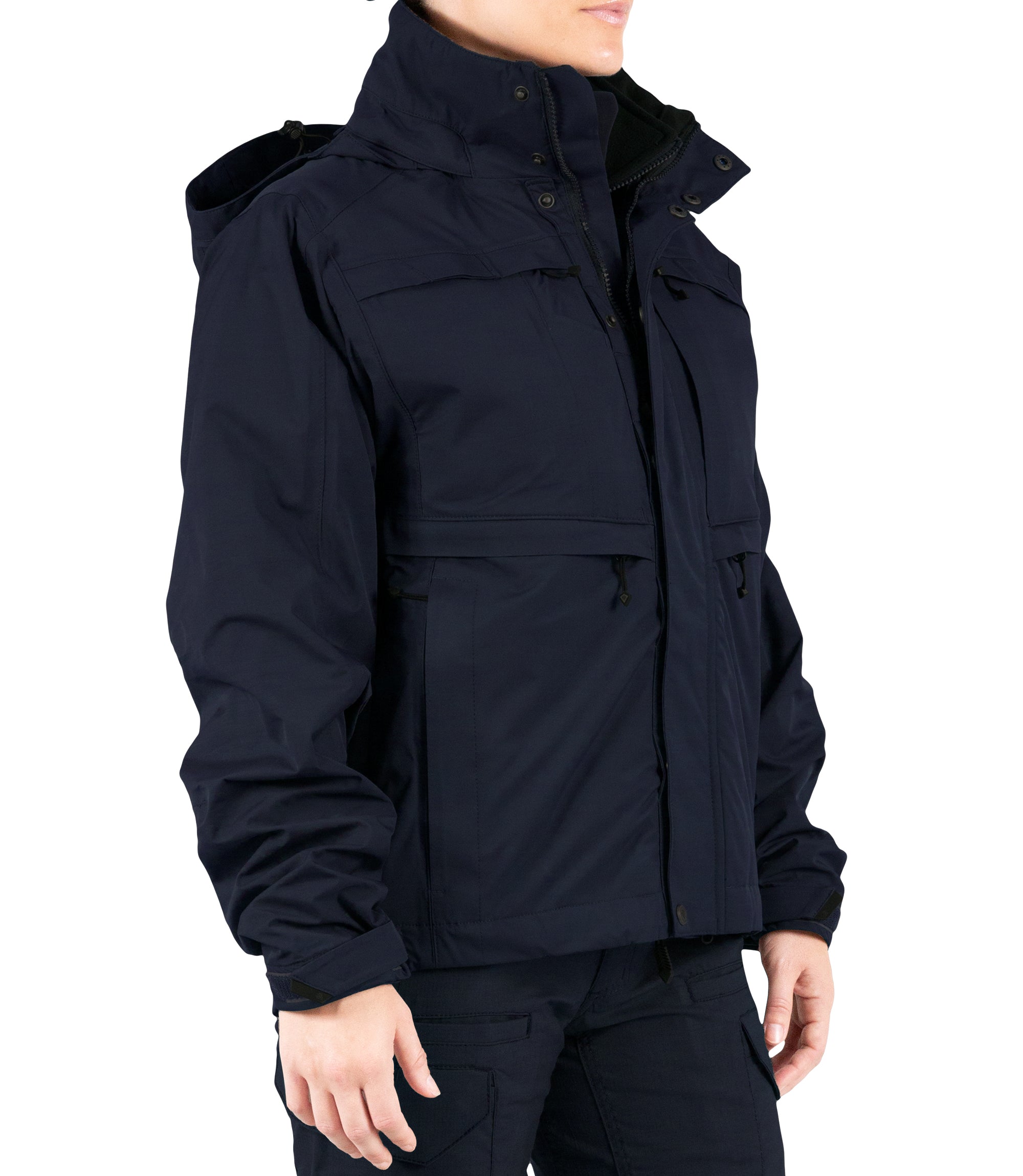 Right front side view of Women’s Tactix 3-In-1 System Jacket in Midnight Navy|color_midnight navy