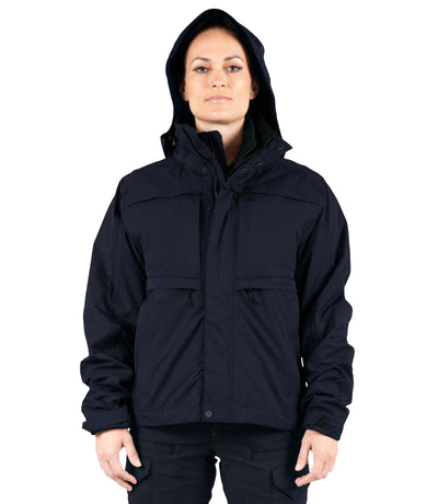 Front Hood of Women’s Tactix System Jacket in Midnight Navy