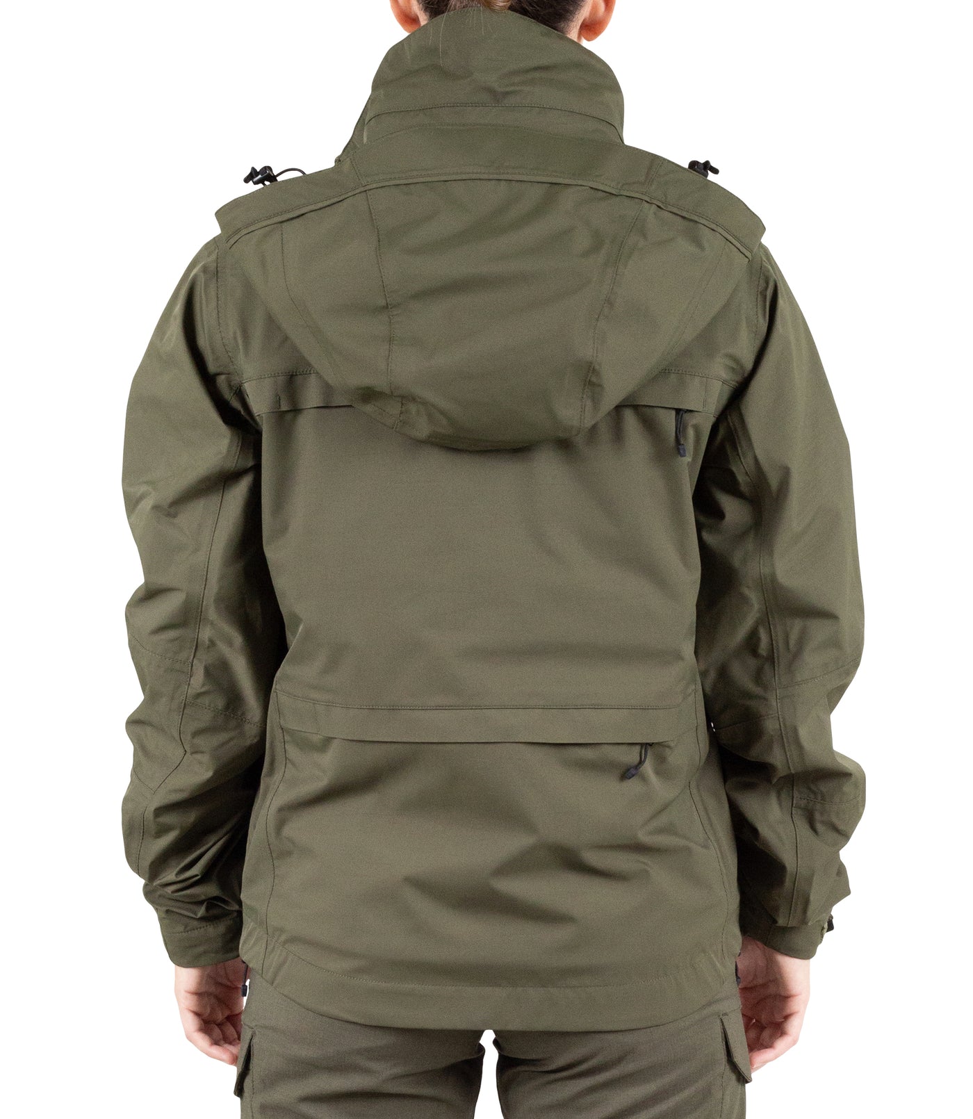 Back of Women’s Tactix System Jacket in OD Green