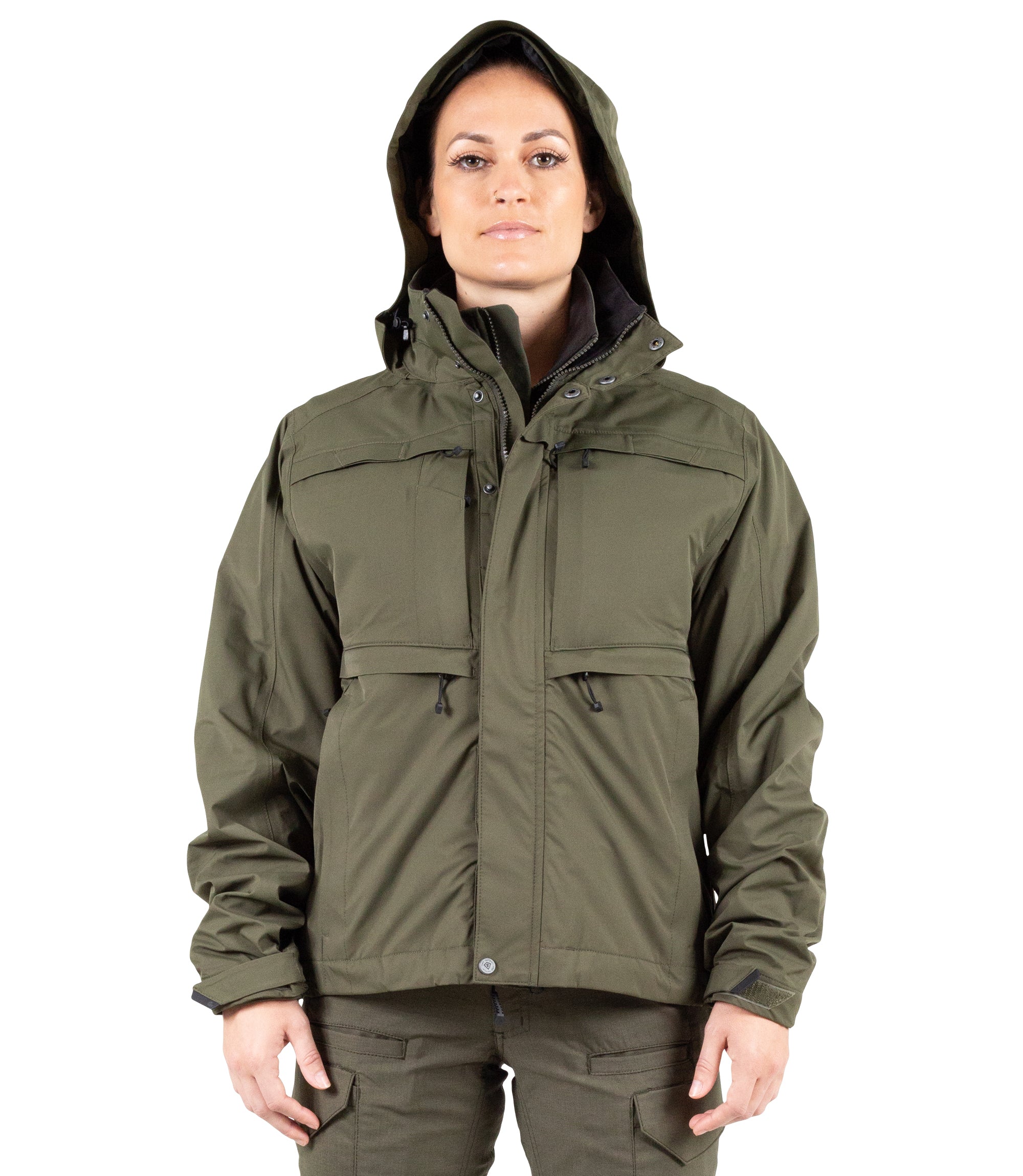 Front Hood of Women’s Tactix 3-In-1 System Jacket in OD Green|color_od green