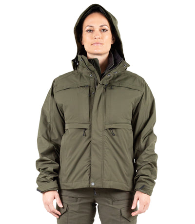 Front Hood of Women’s Tactix System Jacket in OD Green