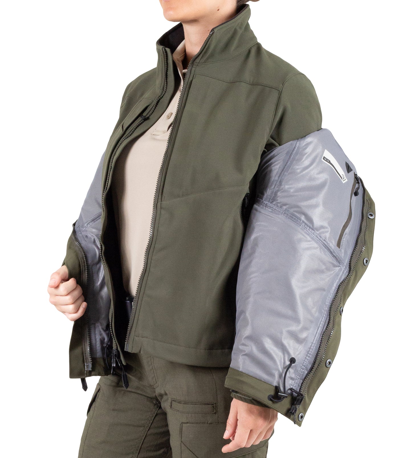 Softshell Jacket Zipper of Women’s Tactix System Jacket in OD Green