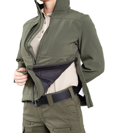 Side Zipper of Women’s Tactix Softshell Short Jacket in OD Green