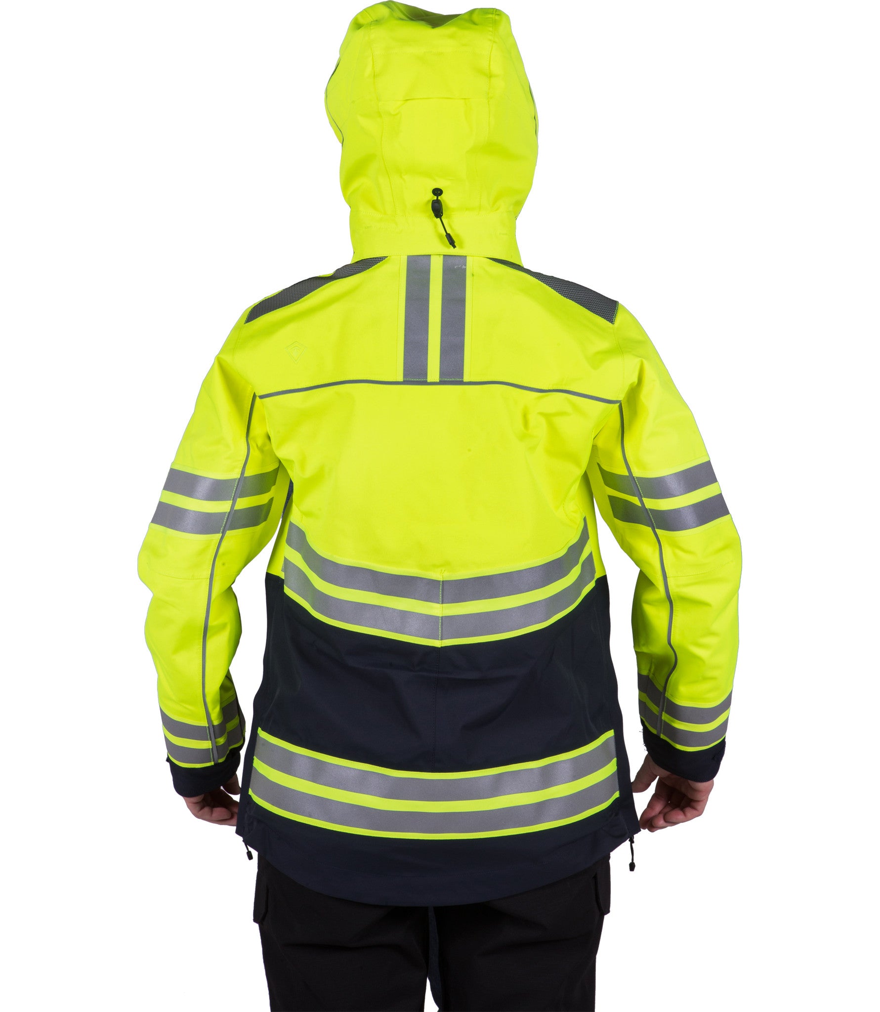 Back view with hood up of Women's Tactix High-Vis 3-In-1 System Parka in Midnight Navy|color_midnight navy