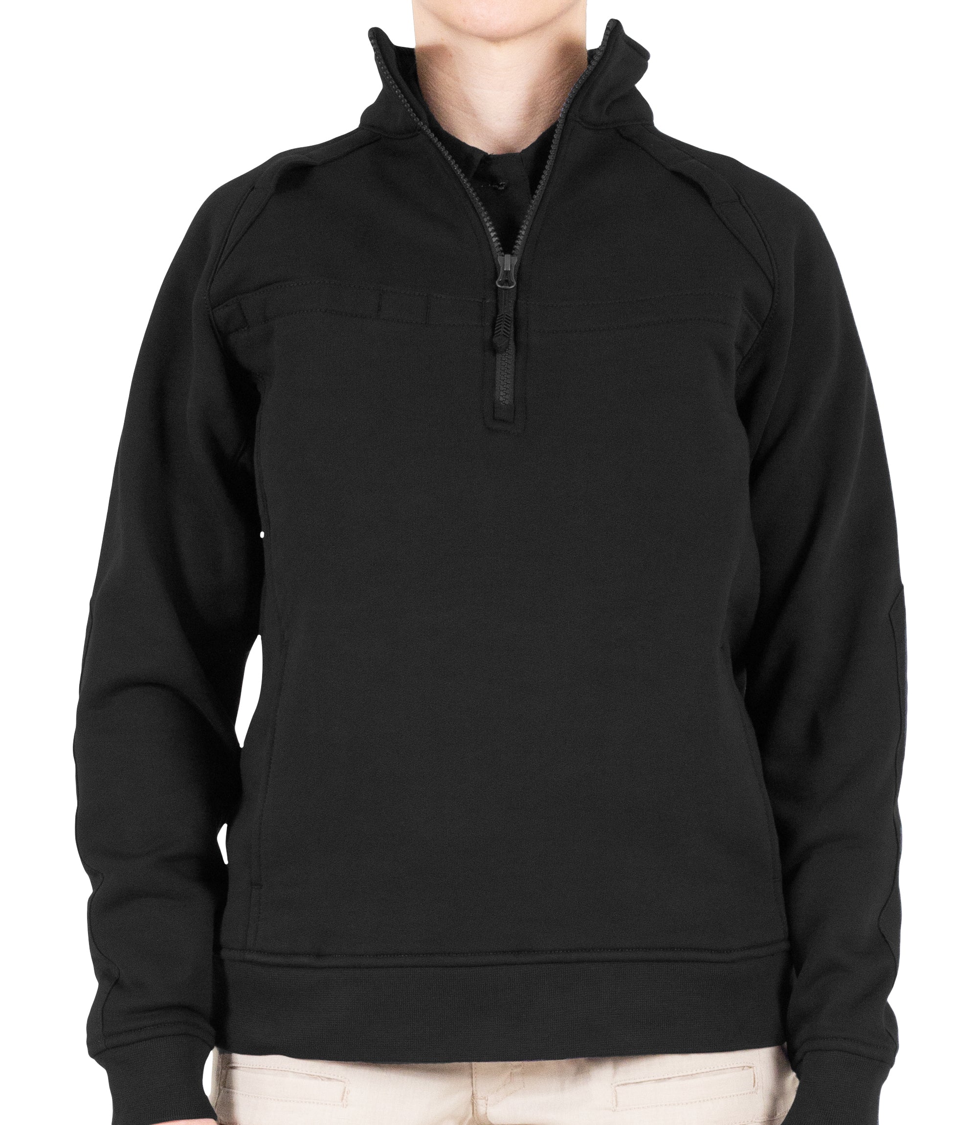 Front of Women’s Cotton Job Shirt Quarter Zip in Black|color_black