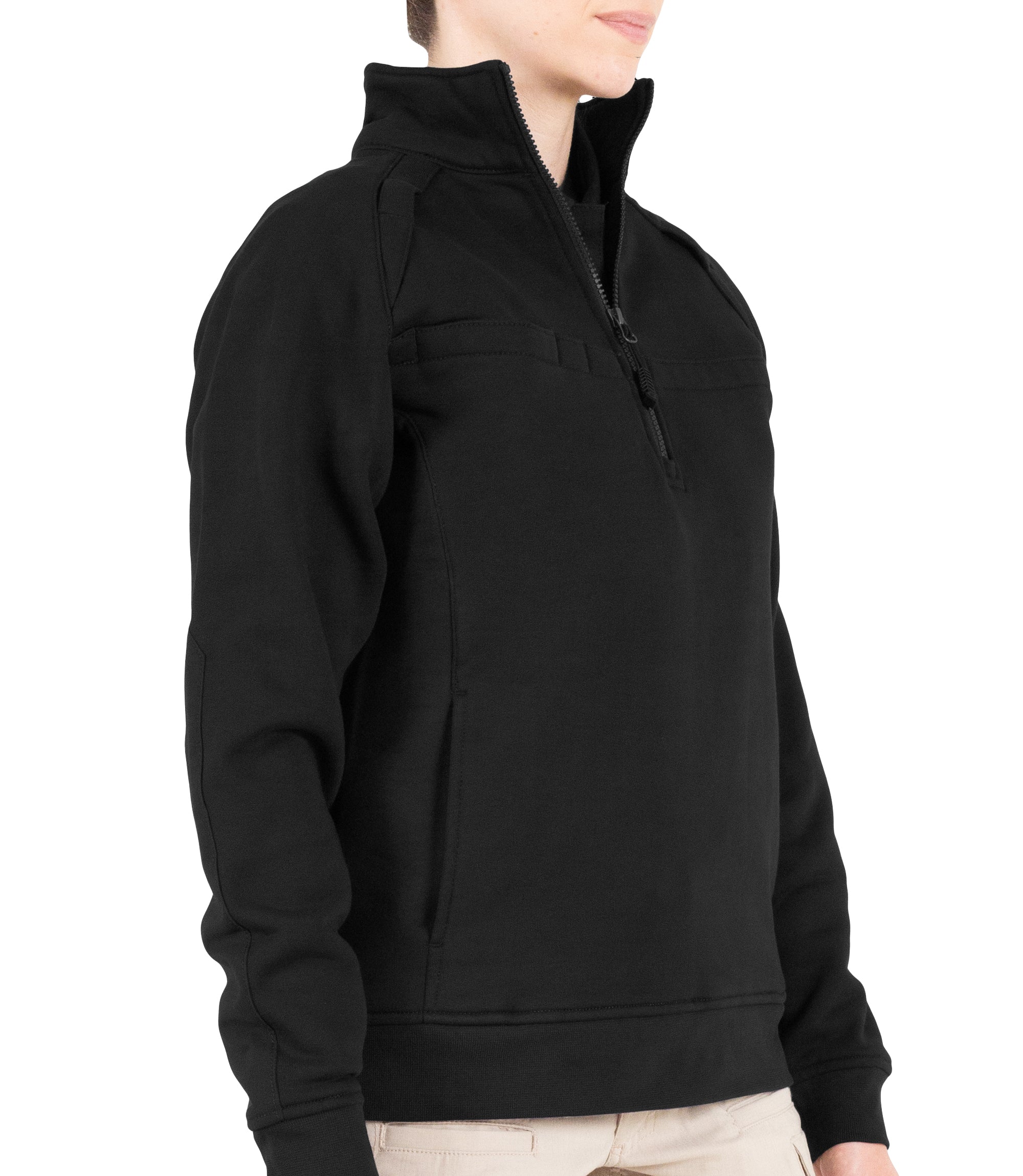 Back of Women’s Cotton Job Shirt Quarter Zip in Black|color_black