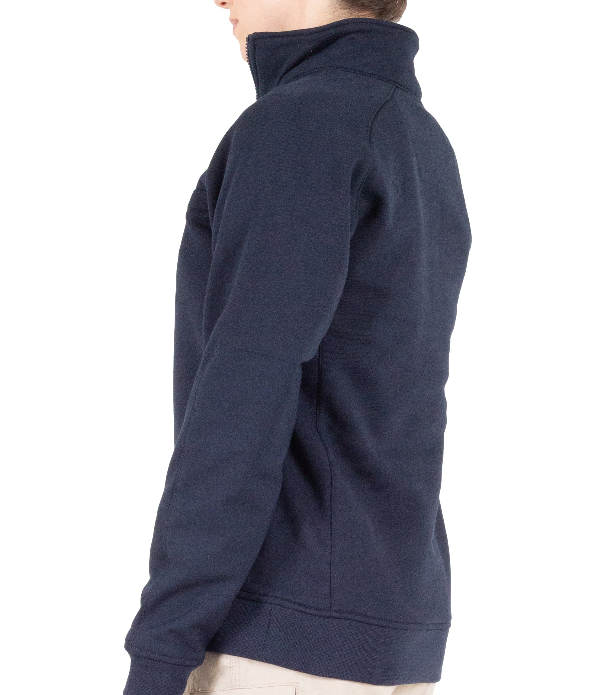 Side of Women’s Cotton Job Shirt Quarter Zip in Midnight Navy|color_midnight navy