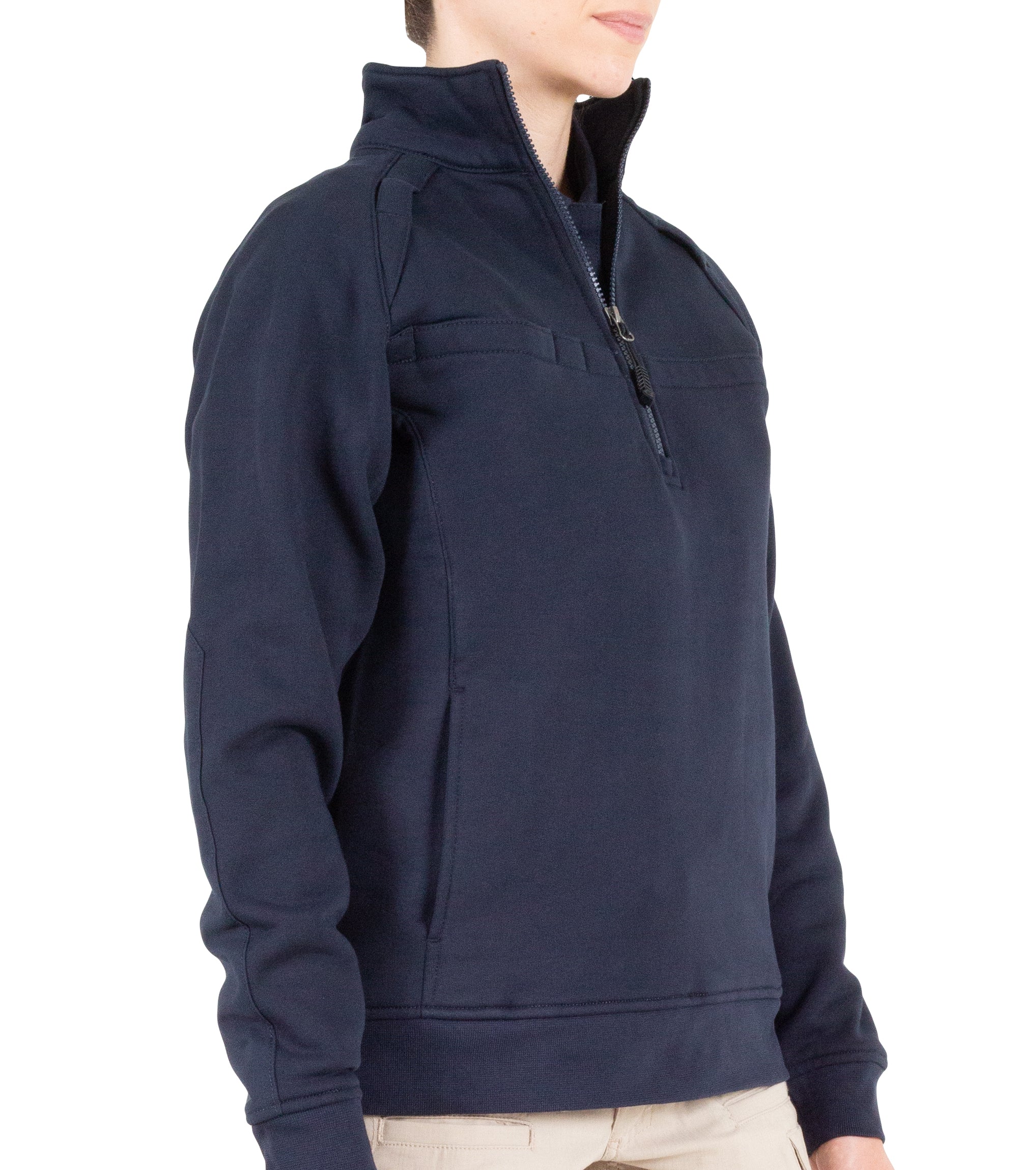 Side of Women’s Cotton Job Shirt Quarter Zip in Midnight Navy|color_midnight navy
