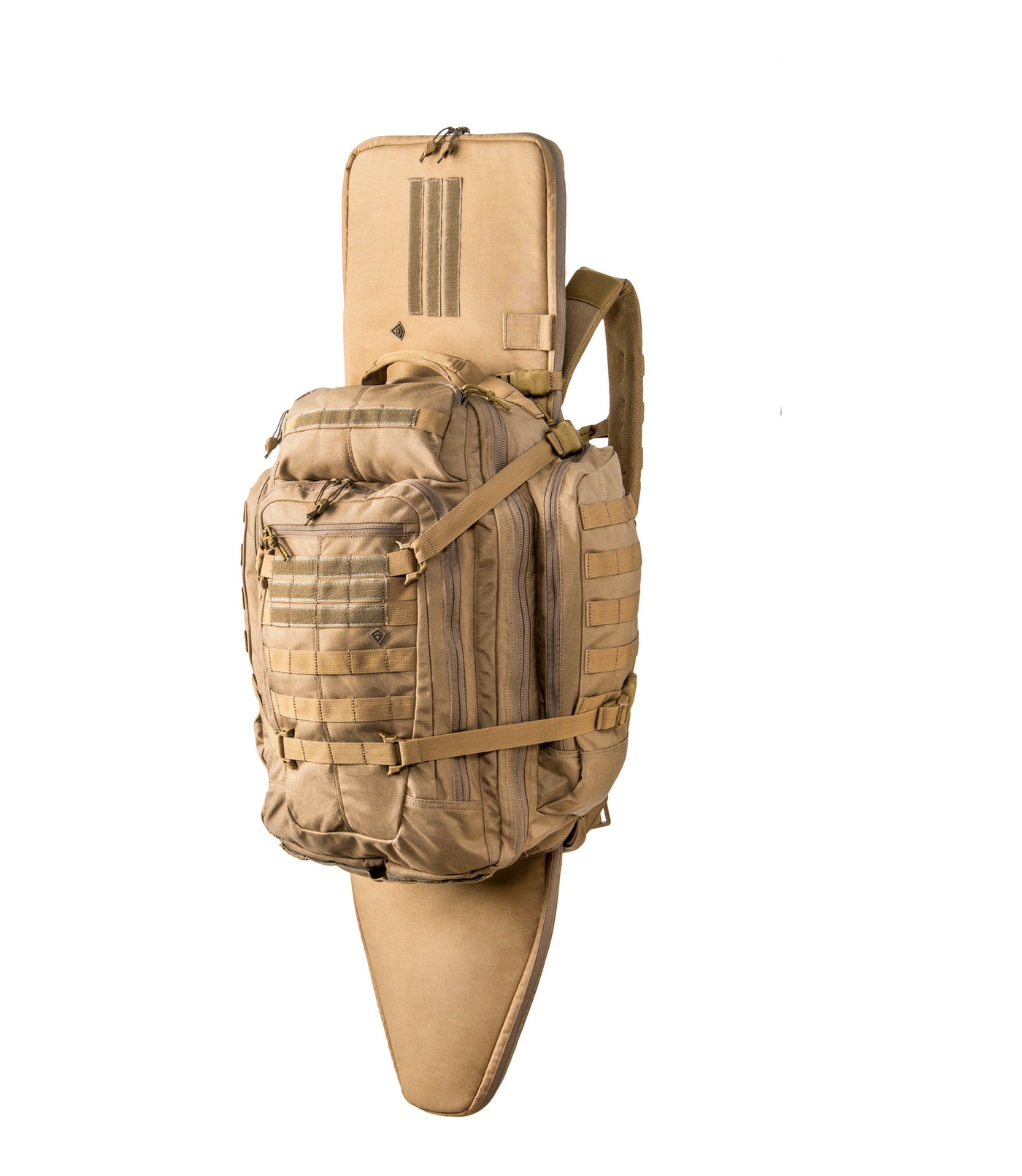 Front of Specialist 3-Day Backpack 56L in Coyote with Rifle Sleeve