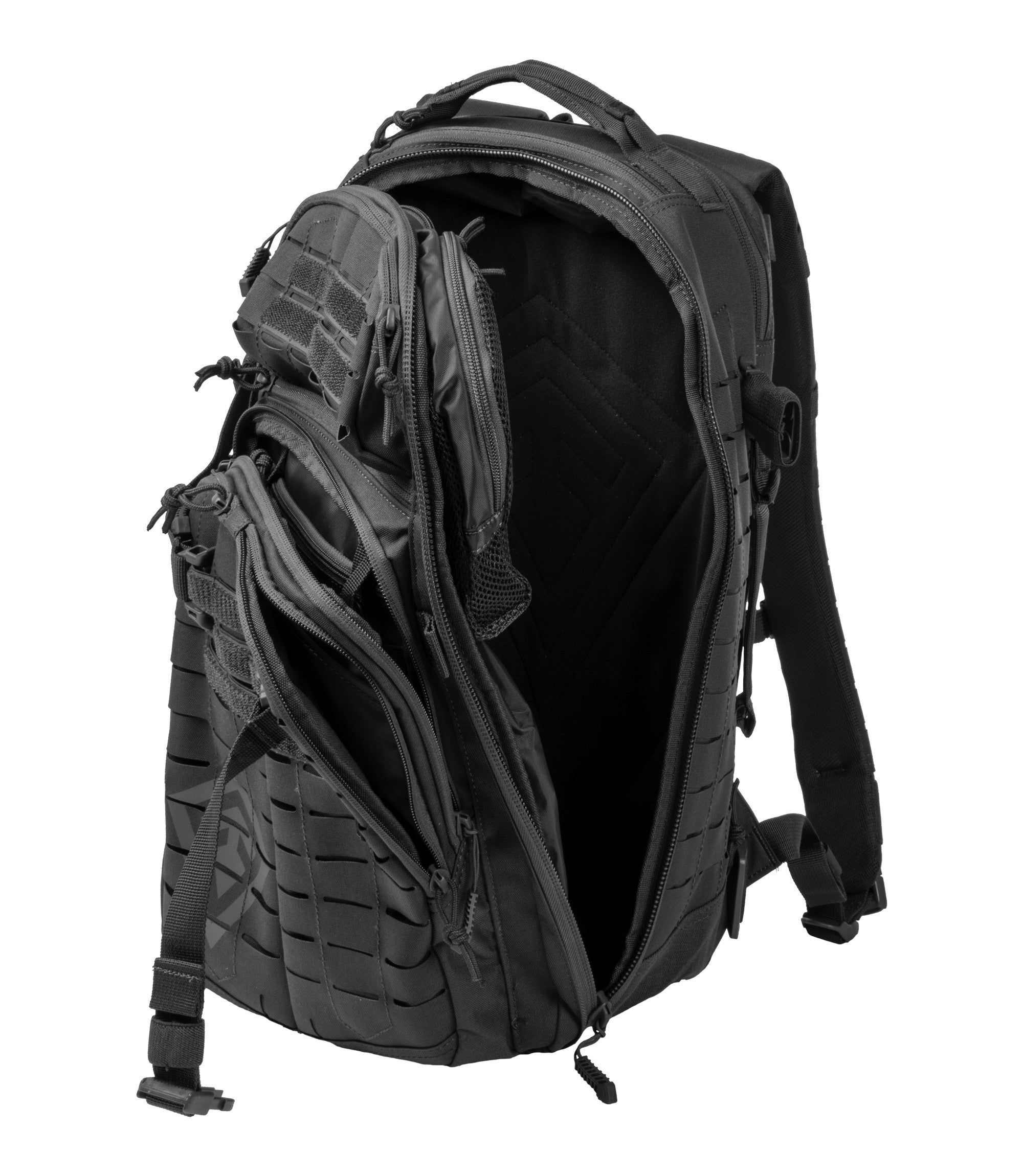 Unzipped Side of Tactix Half-Day Plus Backpack 27L in Black |color_black
