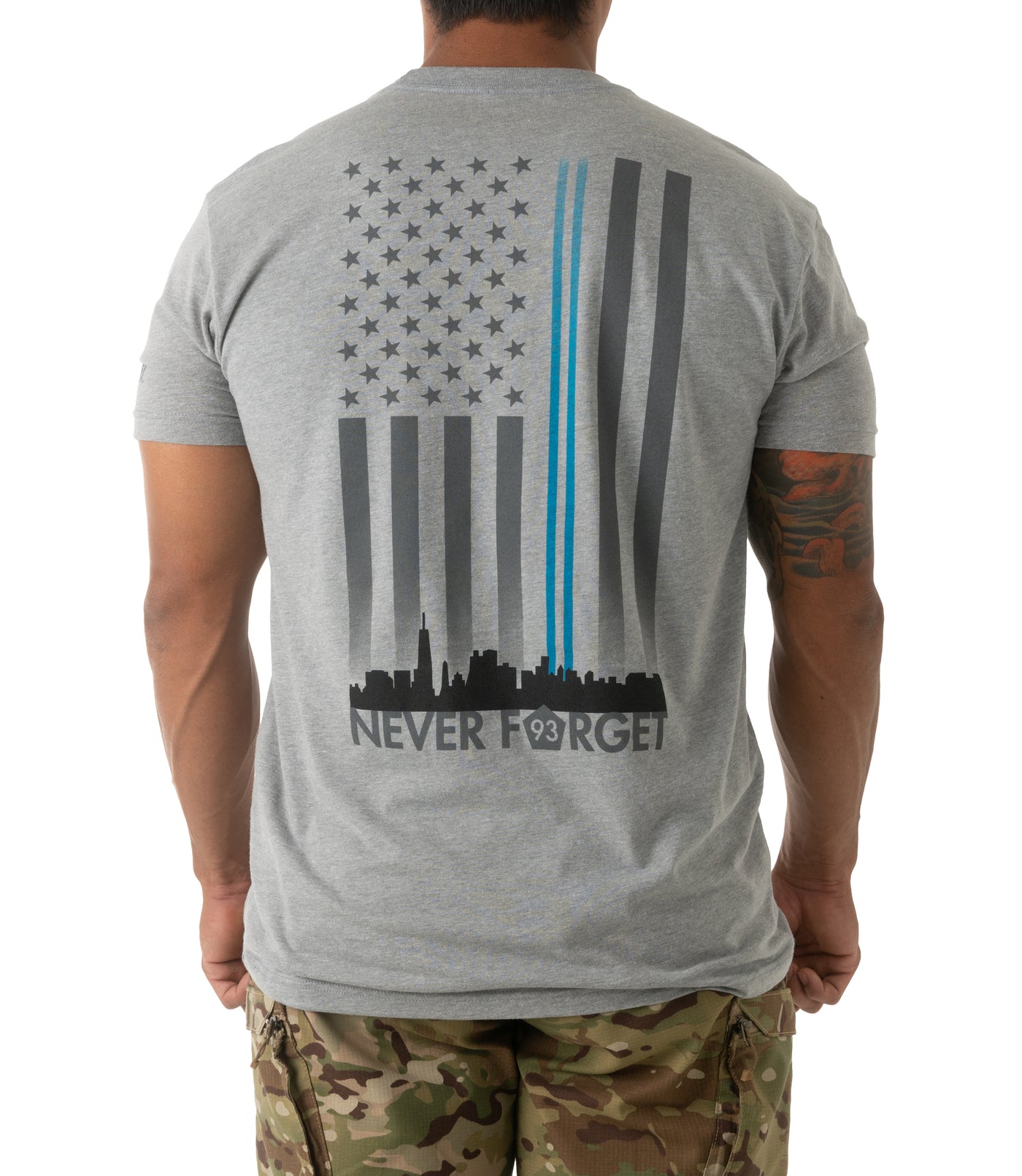Back of Freedom Tower T-Shirt in Heather Grey