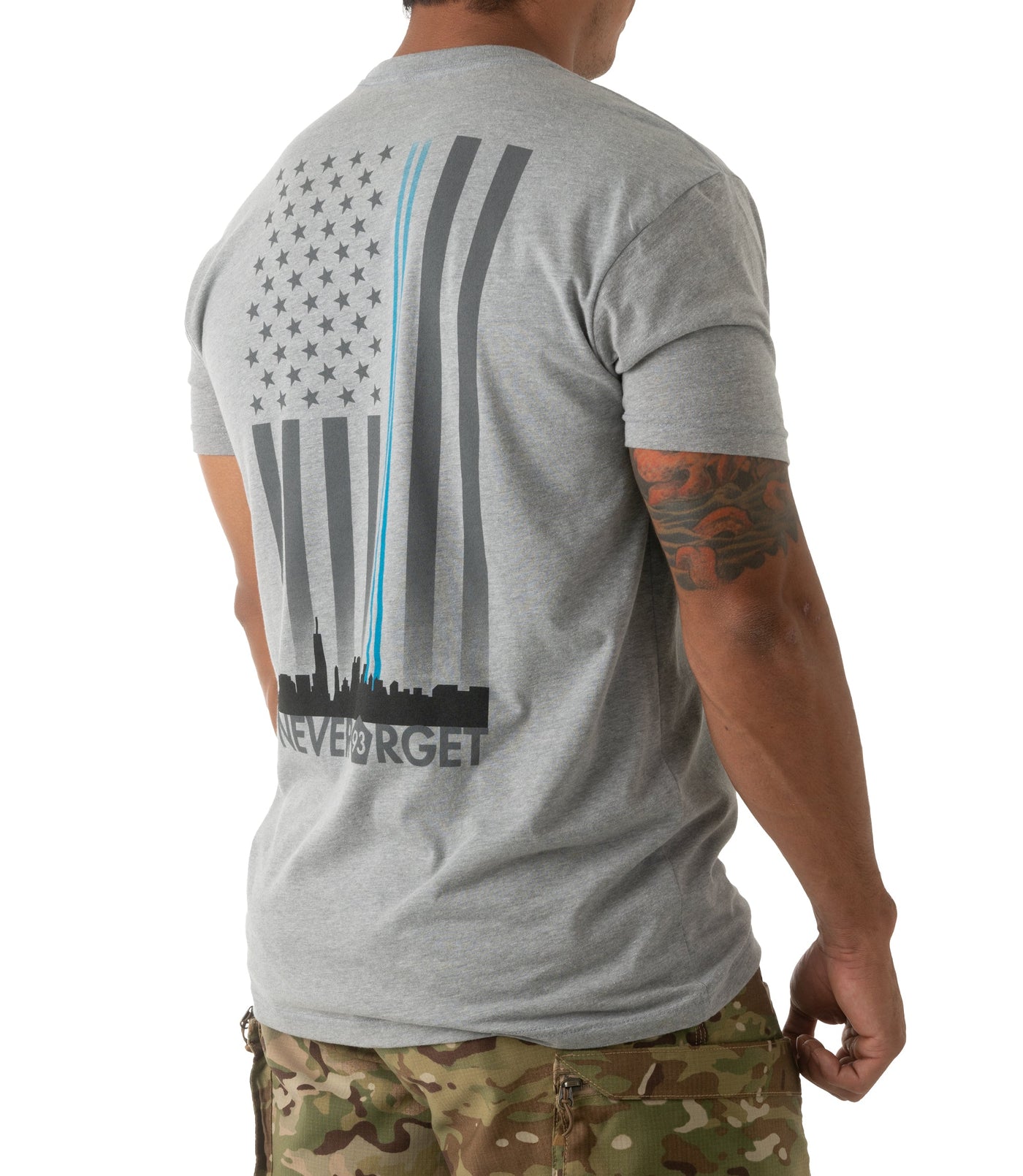 Side of Freedom Tower T-Shirt in Heather Grey