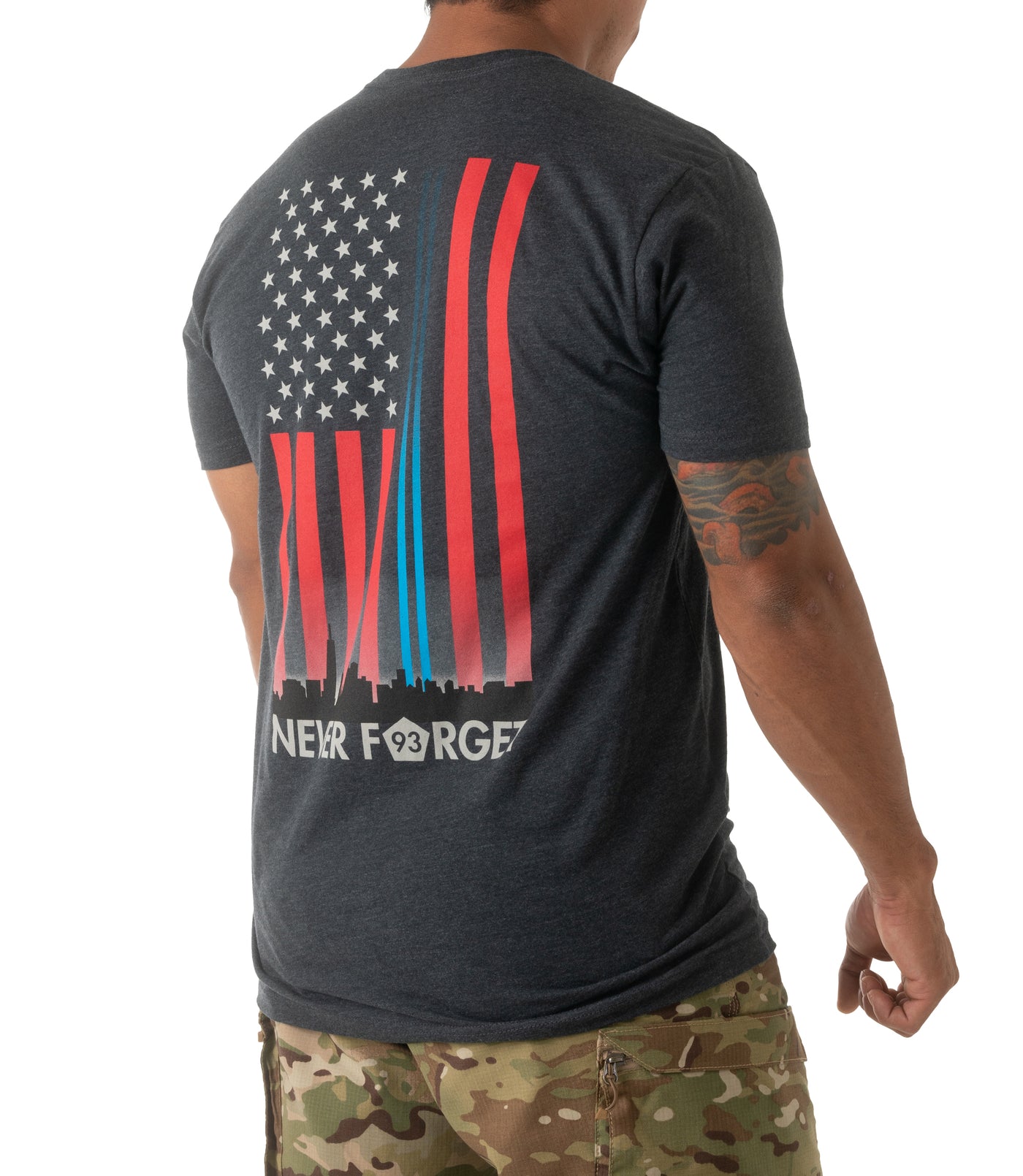 Side of Freedom Tower T-Shirt in Charcoal