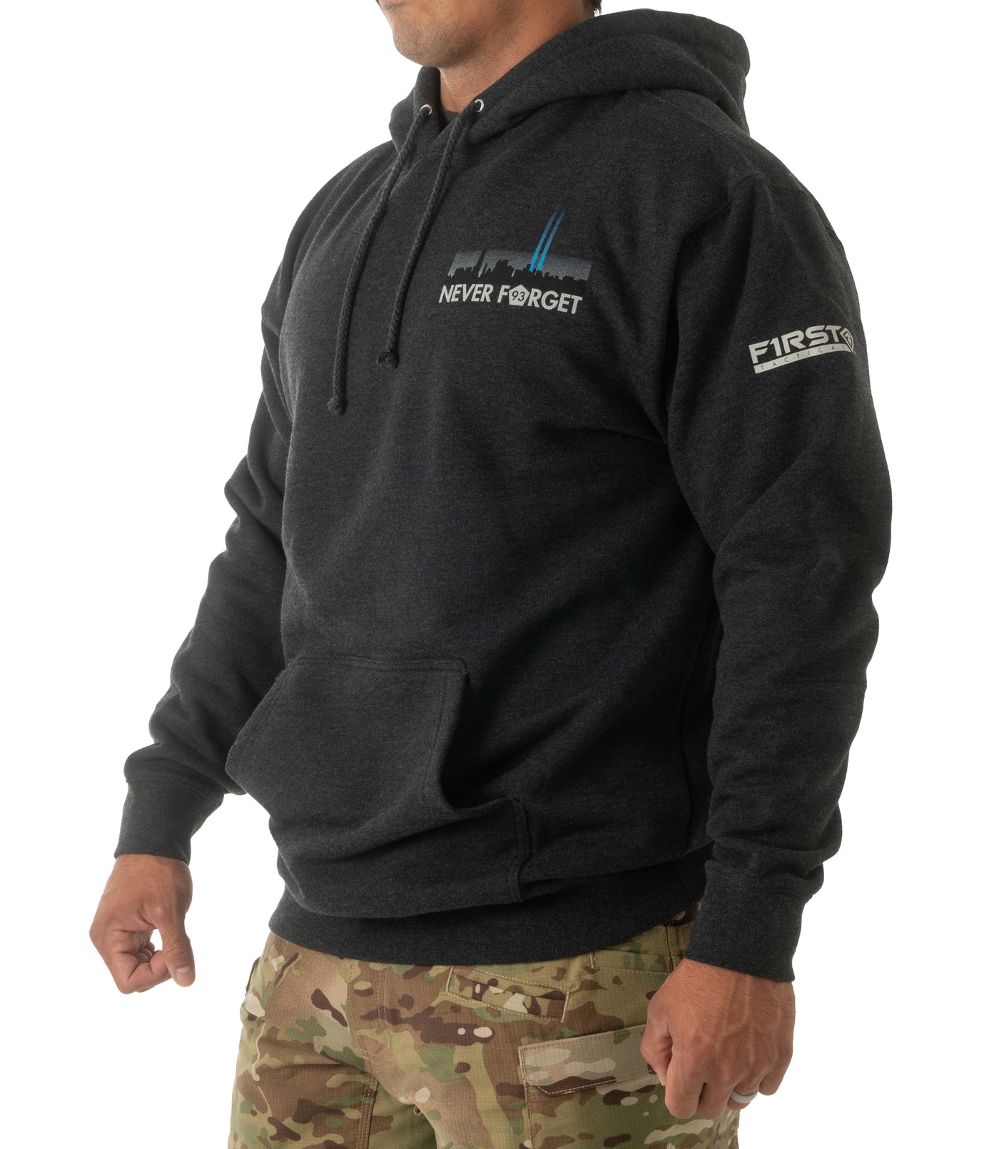 Side of Freedom Tower Hoodie in Charcoal